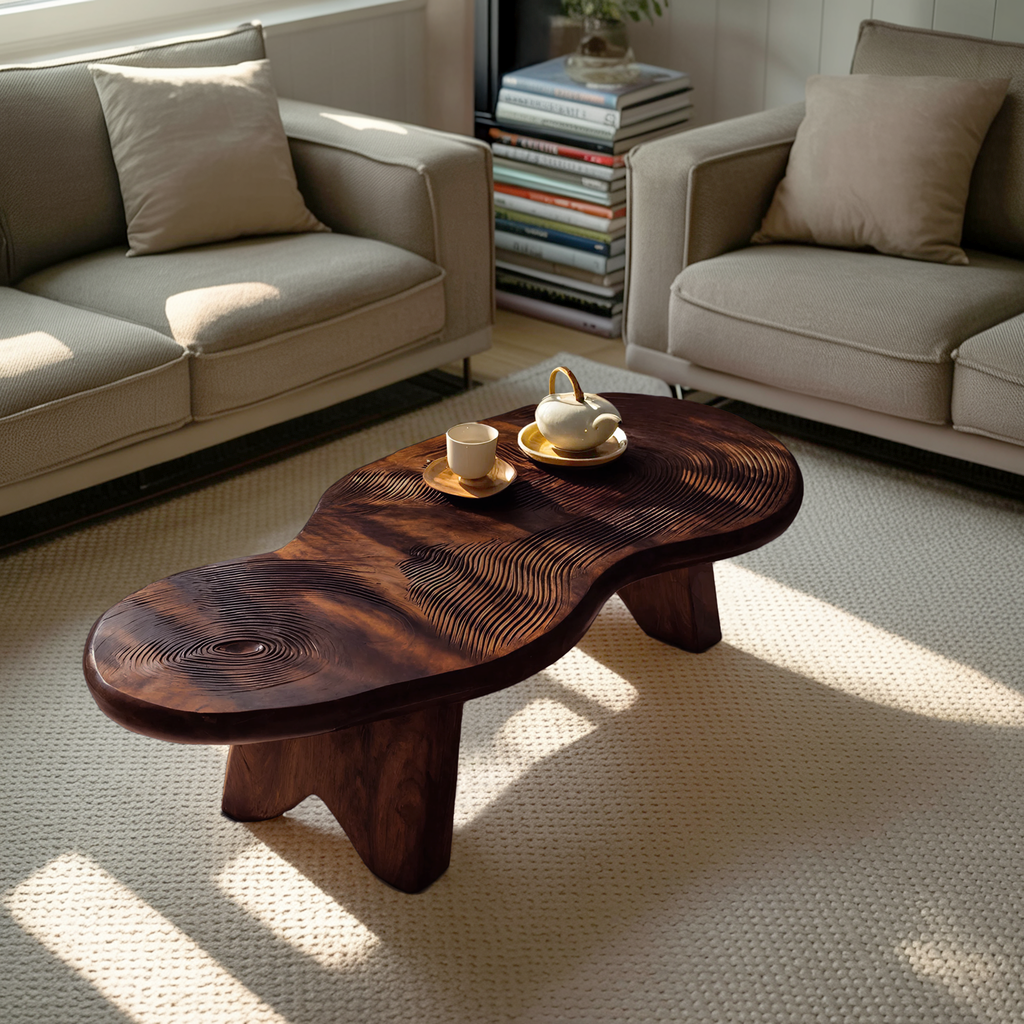 Modern Irregular Wood Coffee Table For Entryway Decor
