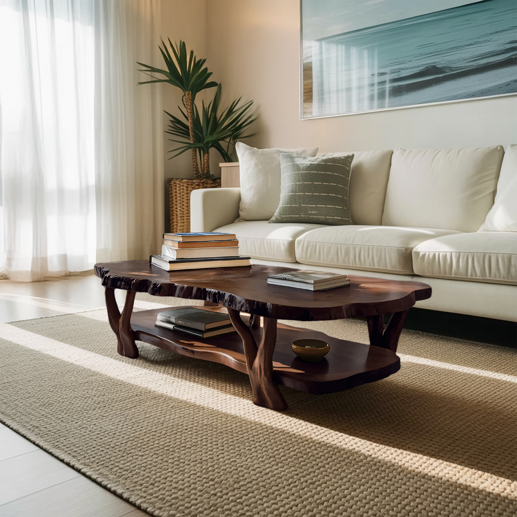 Contemporary Live Edge Coffee Table Two Layered Design For Living