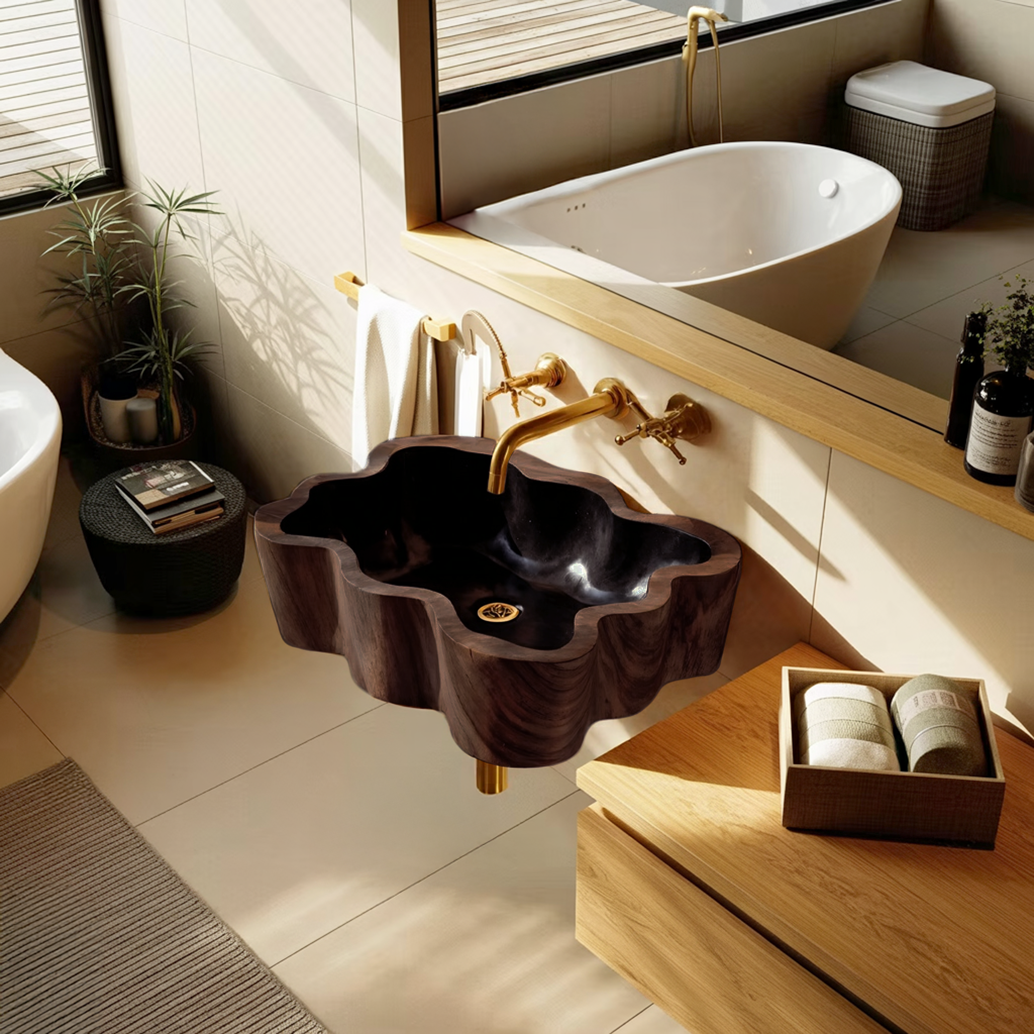 Modern Wall Mounted Wooden Bathroom Sink For Luxury Bathroom Furniture