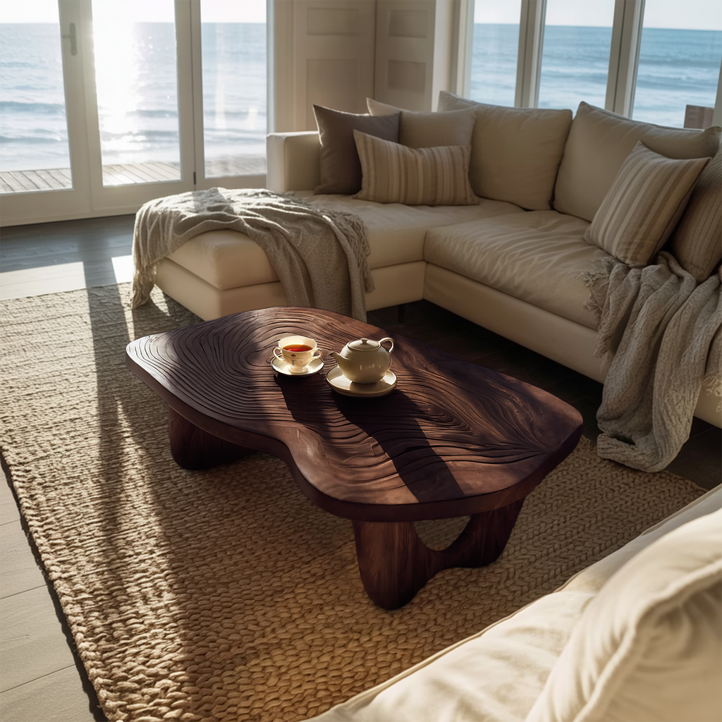 Mid Century Wooden Live Edge Table For Furniture Decor