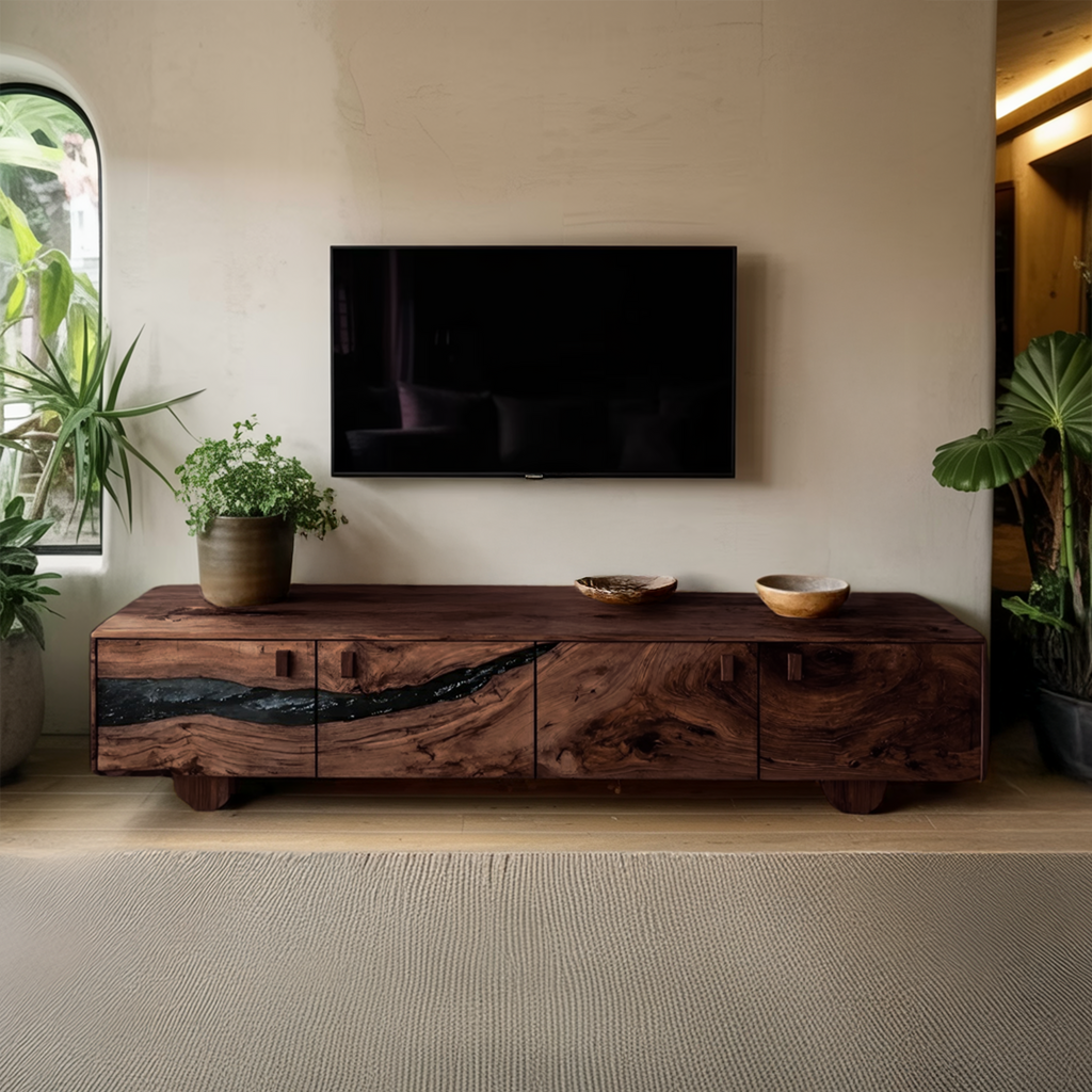 Farmhouse Live Edge TV Cabinet For Rustic Bedroom Decor