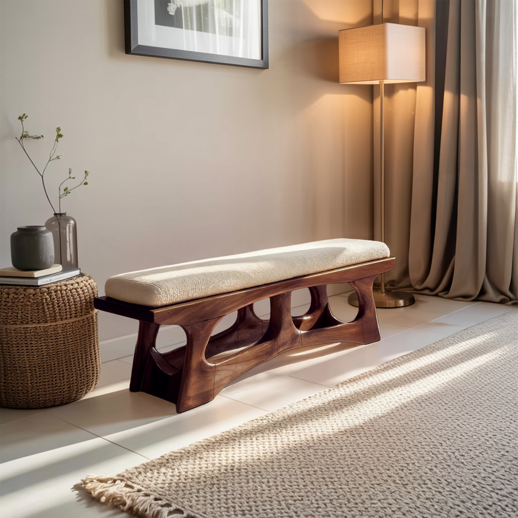 Handcrafted Curved Wood Bench For Furniture Styling