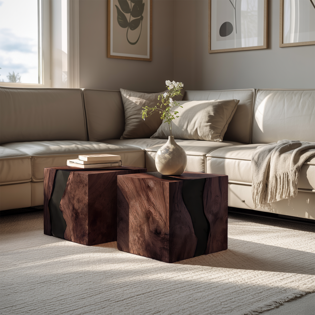 Handcrafted Solid Wood Cube Table For Natural Decor Home