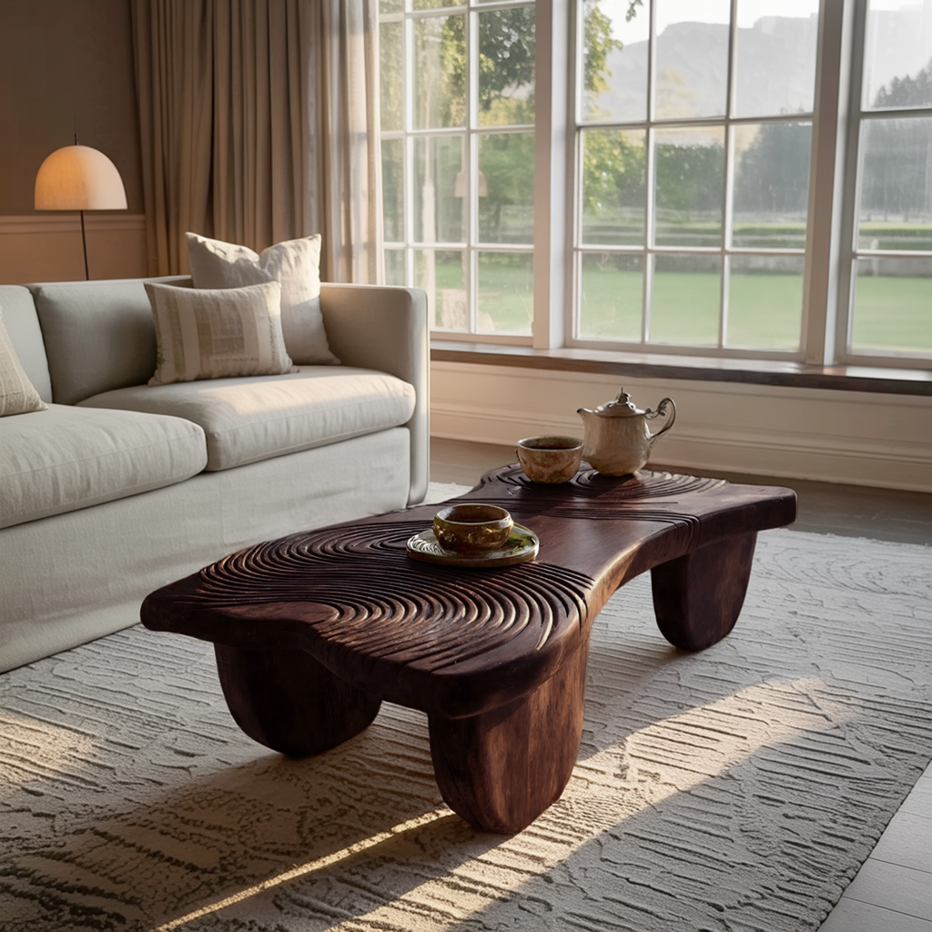 Farmhouse Abstract Solid Wood Coffee Table For Living Room