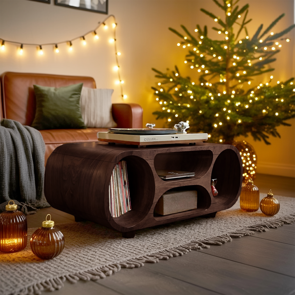 Handcrafted Solid Wood Record Stand For Holiday Home Decor