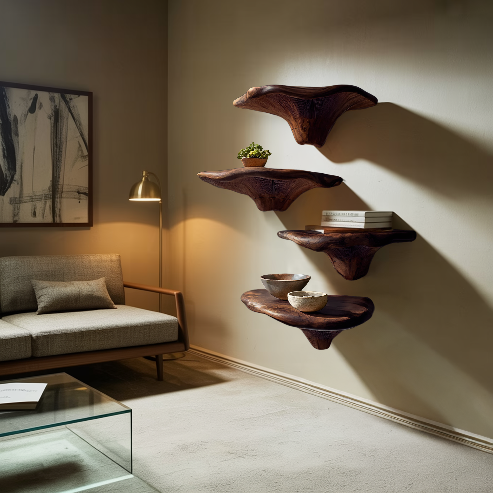 Handcrafted Wooden Live Edge Mushroom Shelf For Furniture Decor