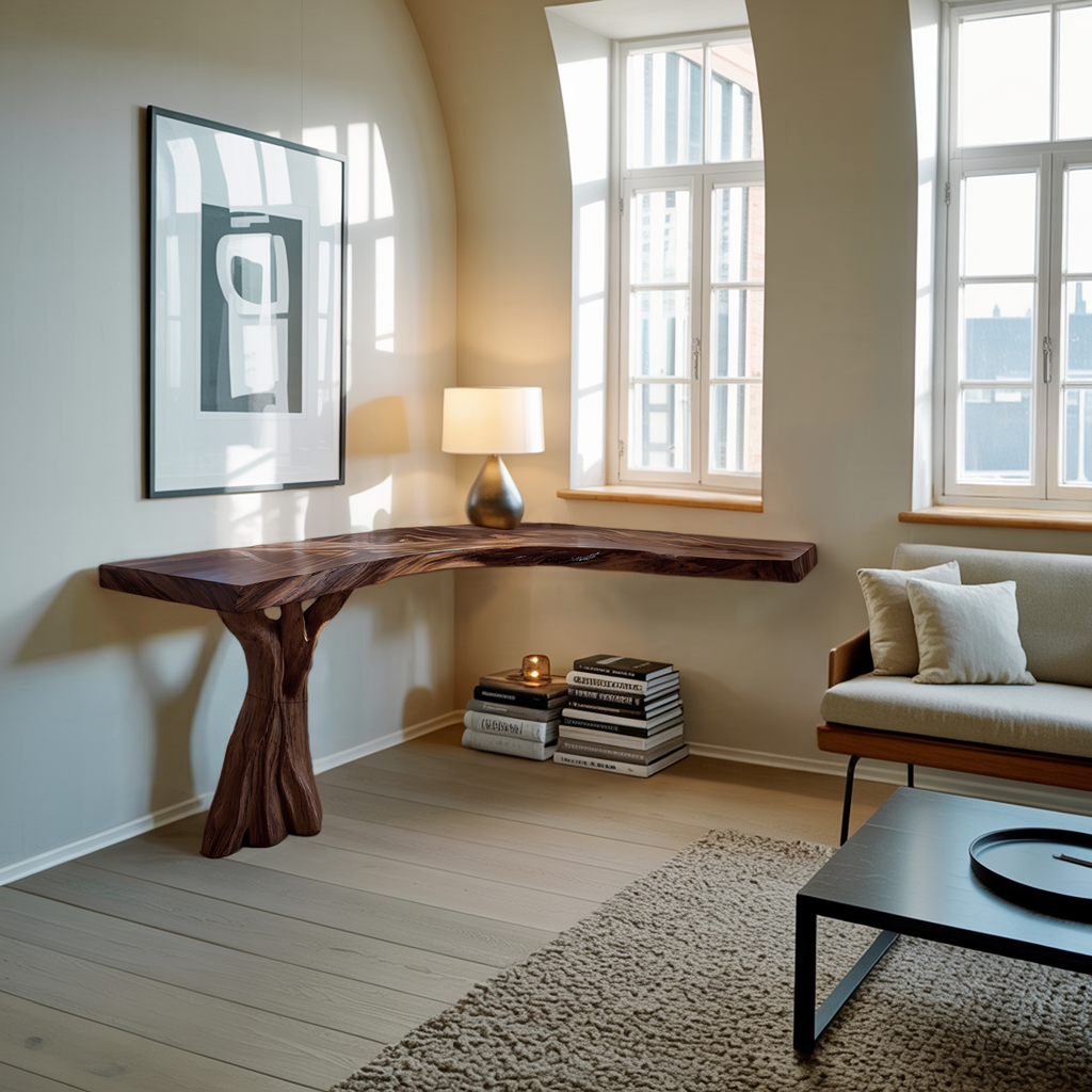 Handcrafted Solid Wood Console Table Sculptural Design For Entryway Decor