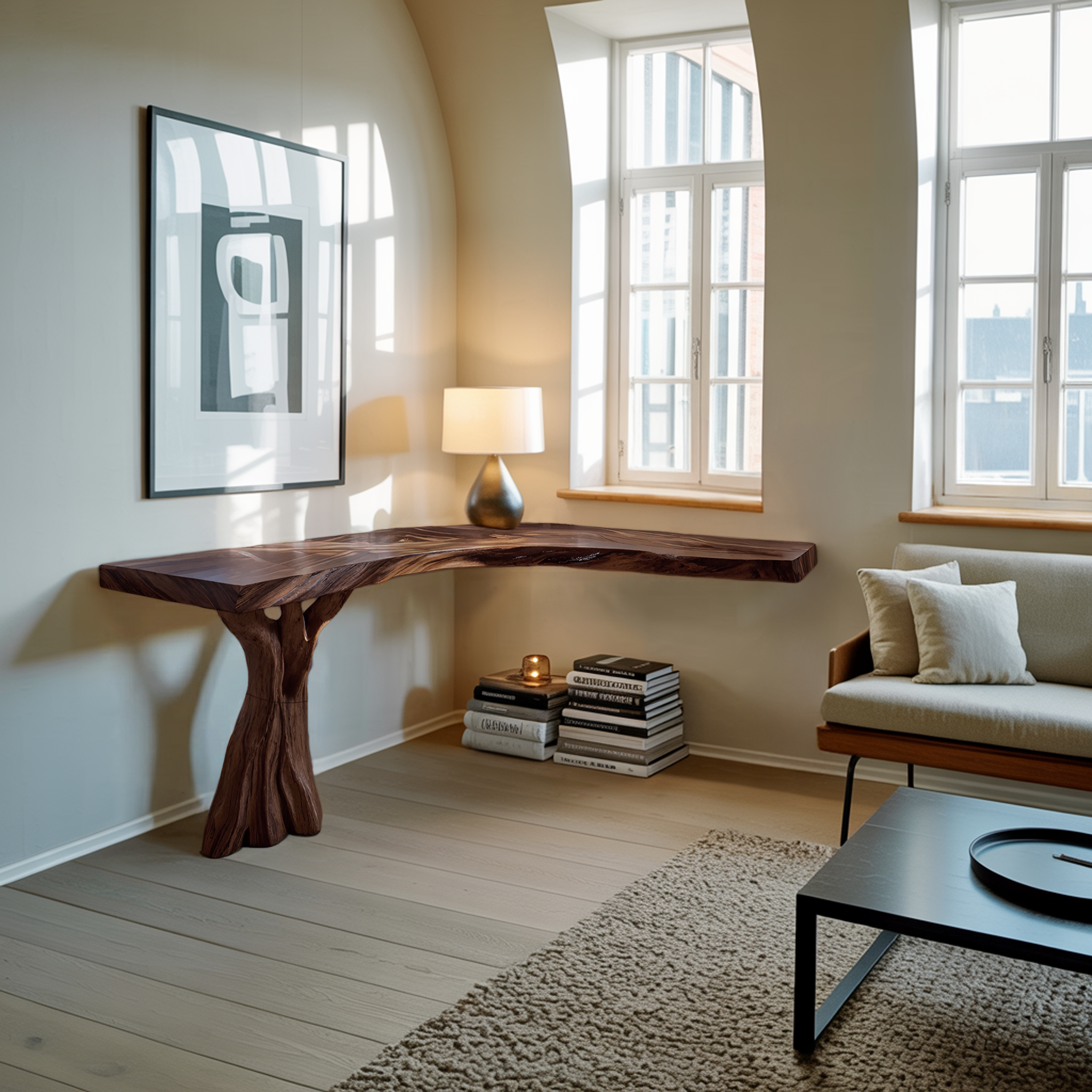 Handcrafted Solid Wood Console Table Sculptural Design For Entryway Decor