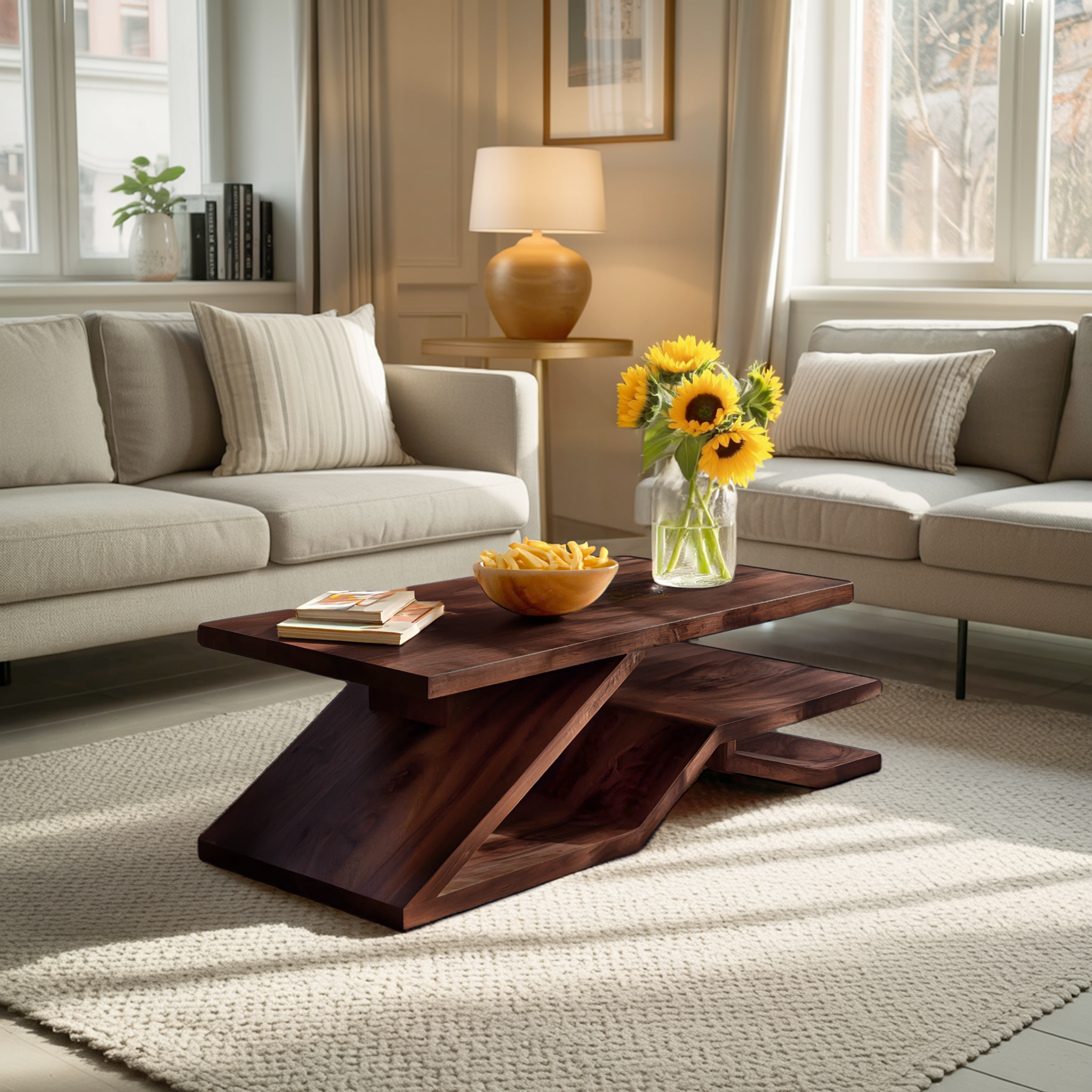 Rustic Coffee Table With Shelf Storage For Living Decor