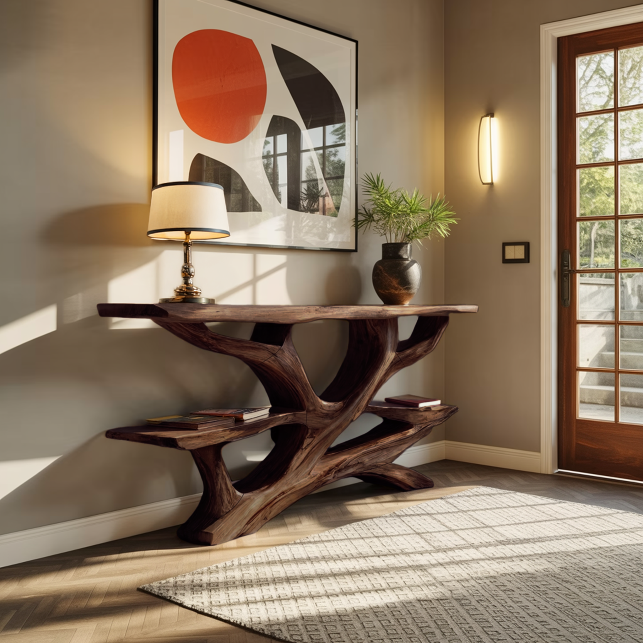 Mid Century Wooden Live Edge Console Table For Luxury Bedroom Decor