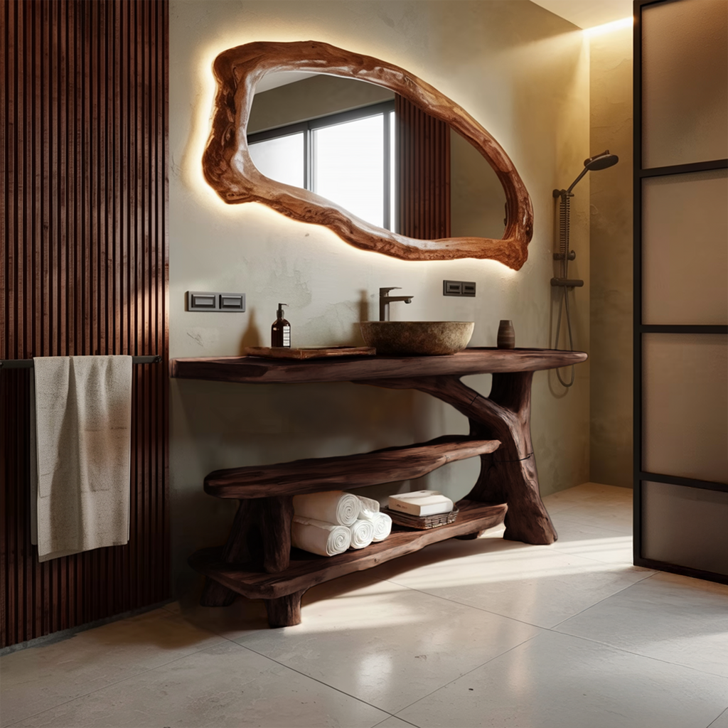 Mid Century Live Edge Bathroom Vanity For Elegant Bathroom Decor