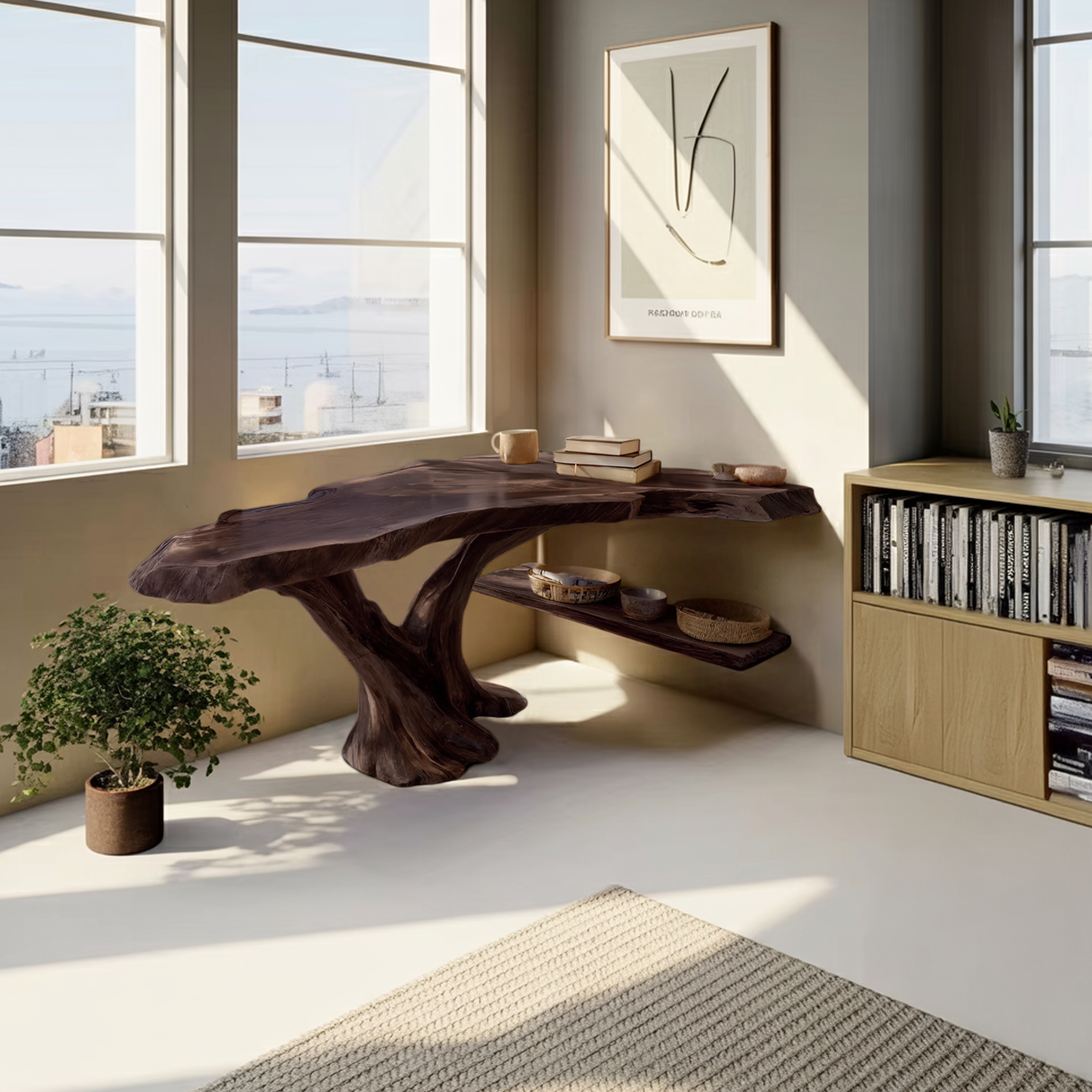 Handcrafted Live Edge Console Table Organic Solid Wood For Home Decor