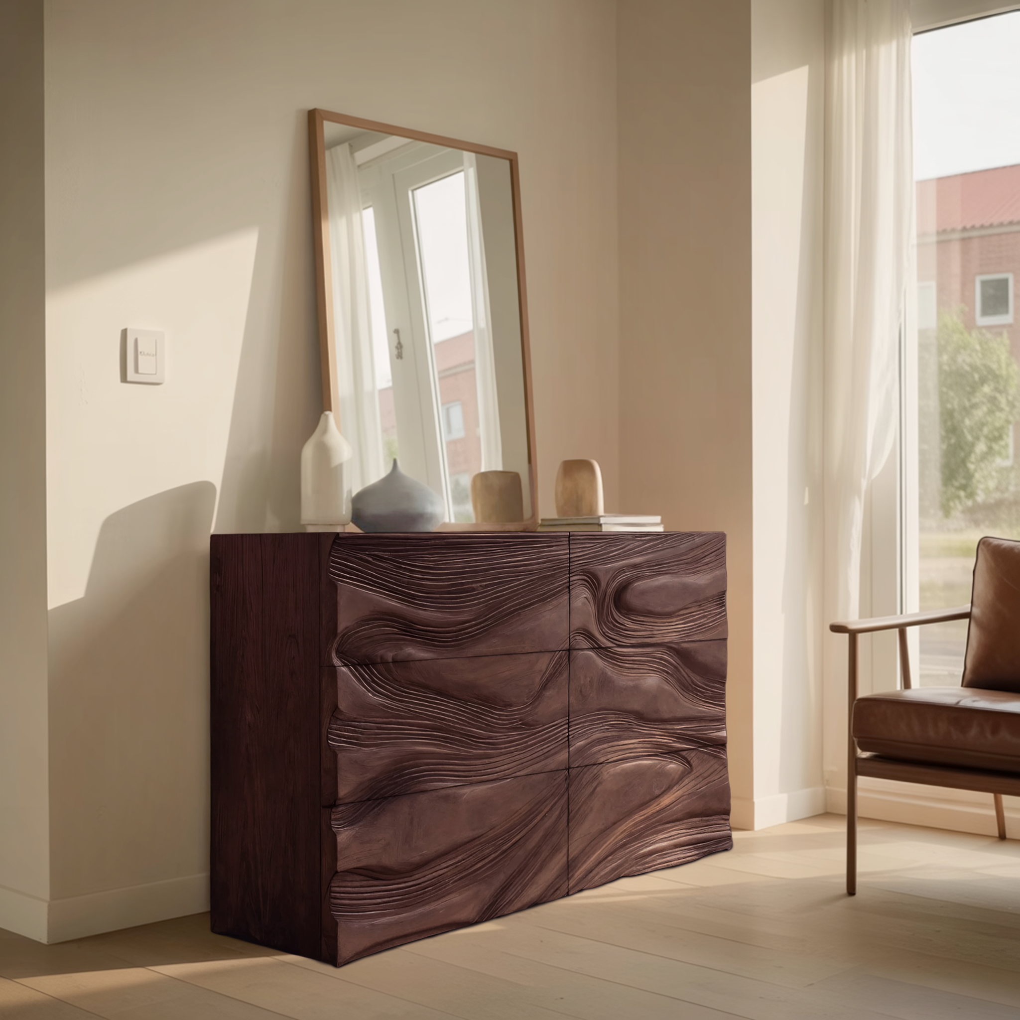 Minimalist Entryway Cabinet Sculpted Wave Front