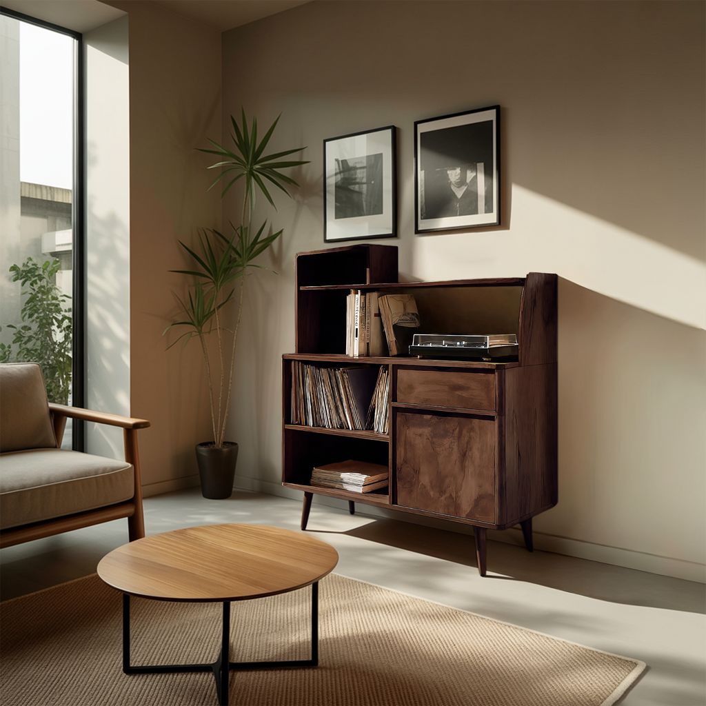 Modern Vinyl Record Cabinet With Drawers For Living