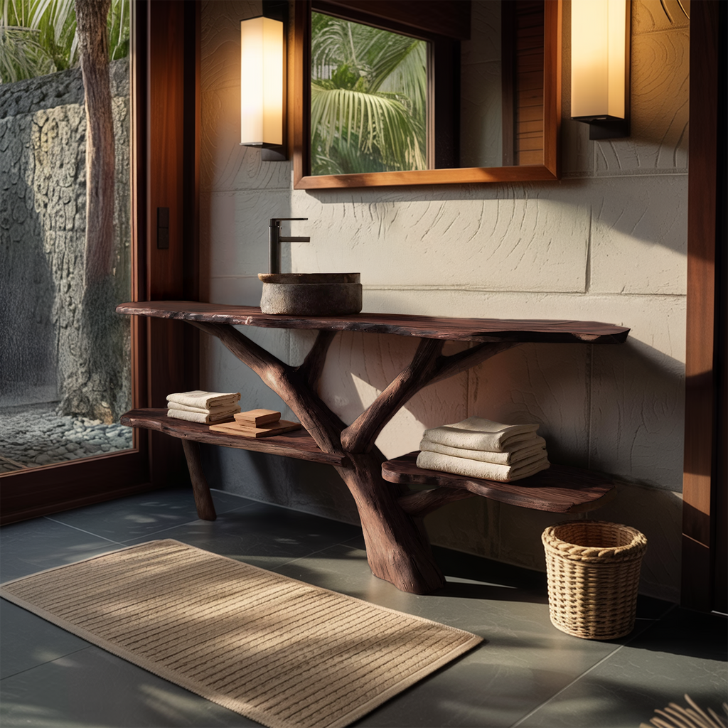 Modern Wooden Live Edge Bathroom Vanity For Minimalist Bathroom Design