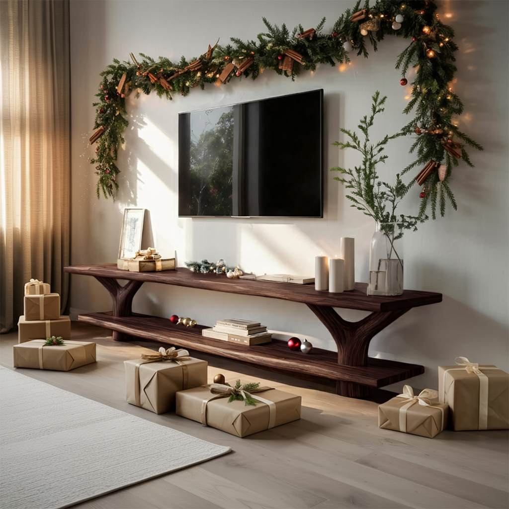Farmhouse Live Edge Entryway TV Console For Christmas Living Room