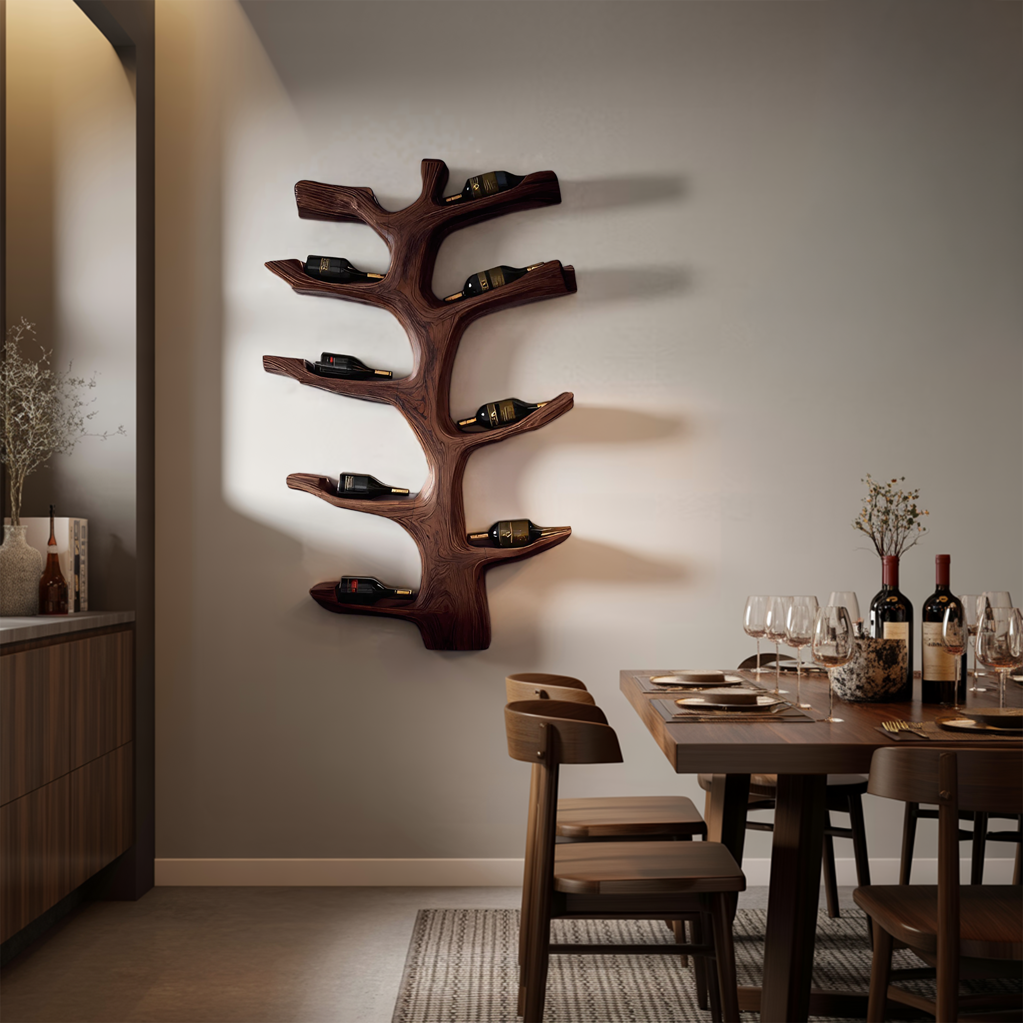 Wall Mounted Wine Bottle Holder Sculptural Branch Design For Modern Kitchen