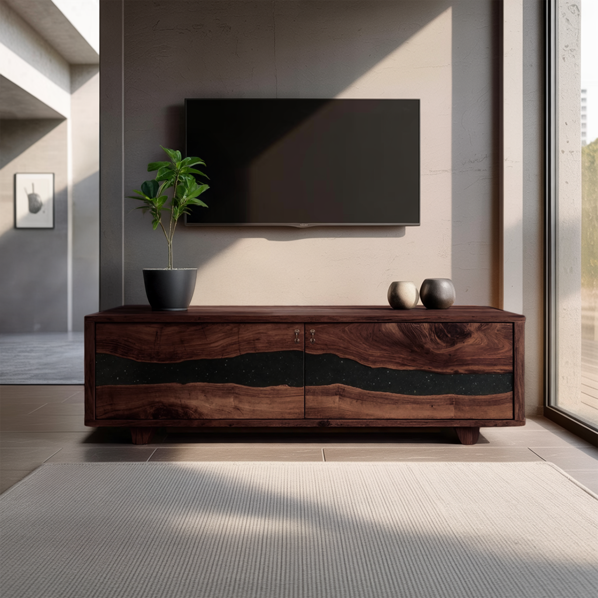 Handcrafted Live Edge TV Cabinet For Furniture Decor