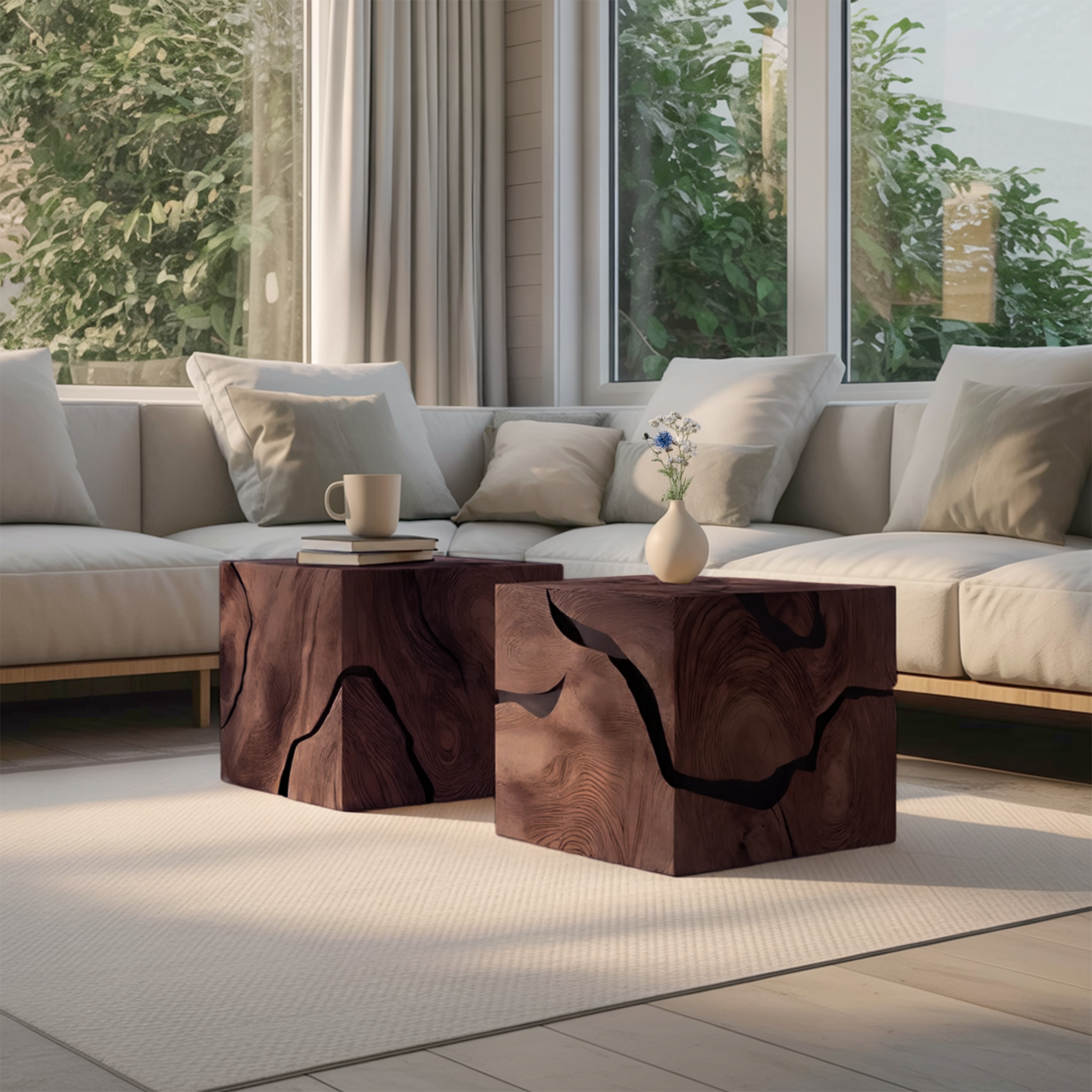 Handcrafted Wooden Cube Coffee Table For Rustic Decor