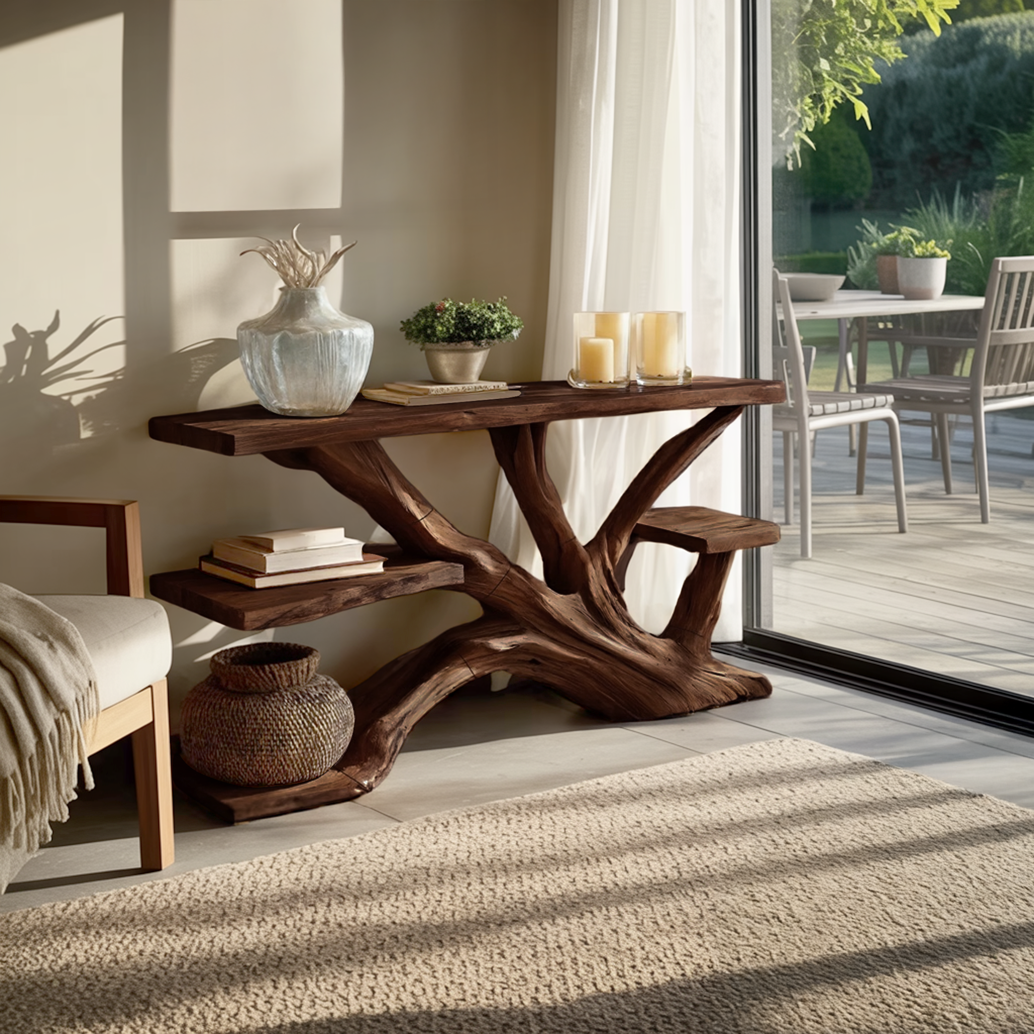 Handcrafted Wooden Live Edge Console Table For Elegant Furniture Decor