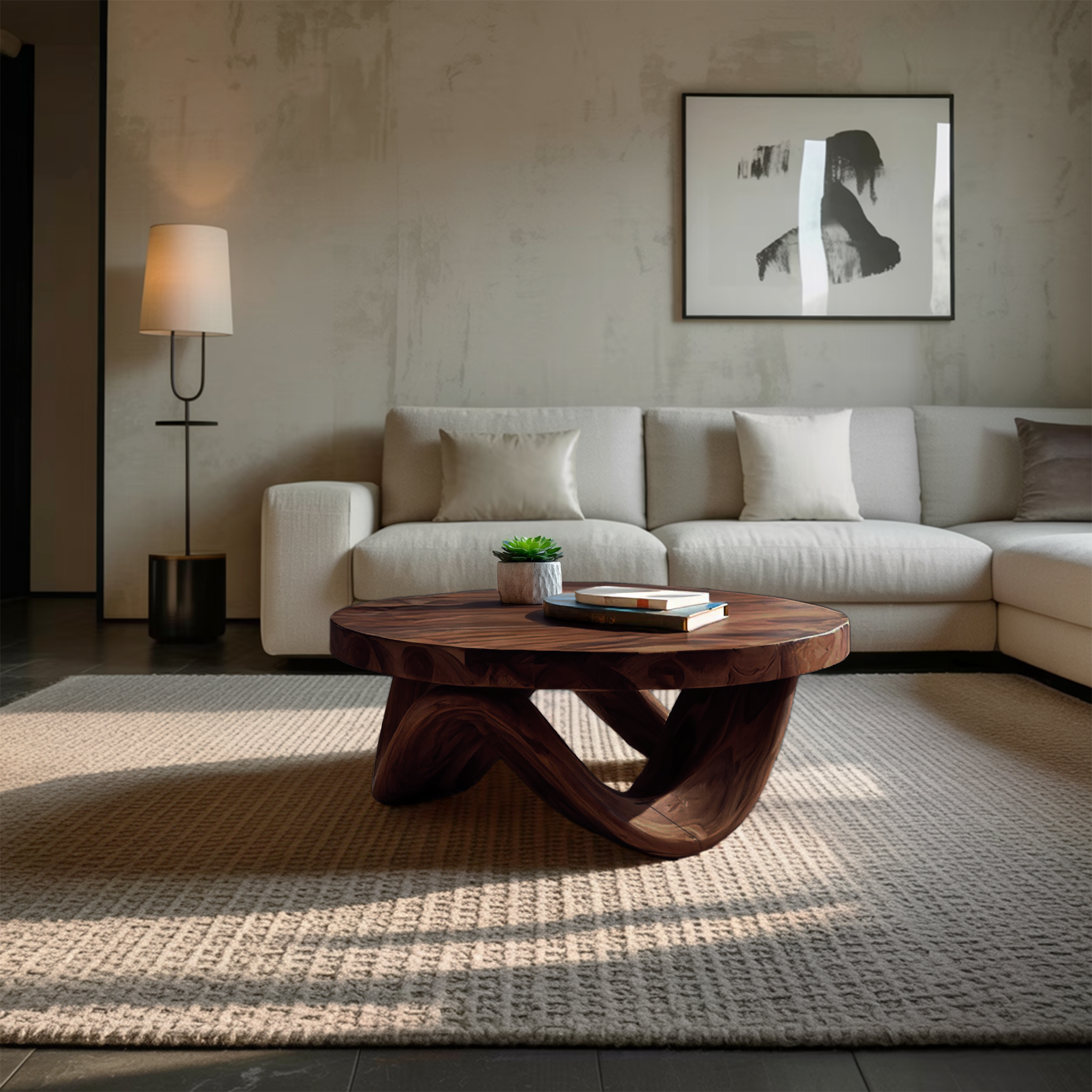Modern Sculptural Coffee Table With Curved Base For Living