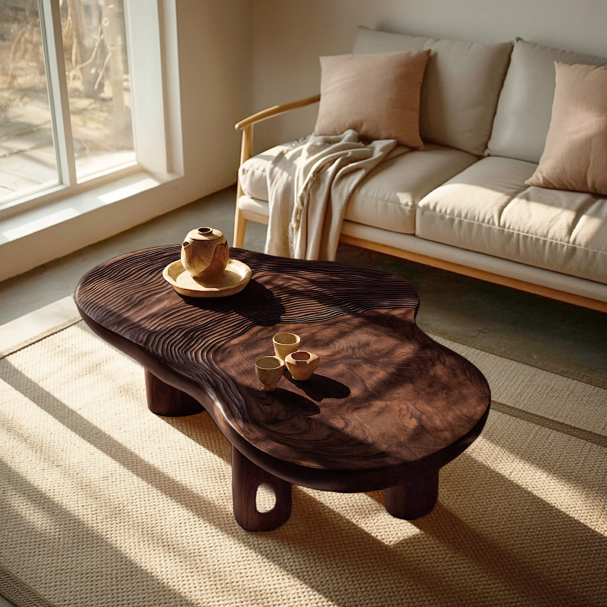 Mid Century Solid Wood Live Edge Coffee Table For Entryway