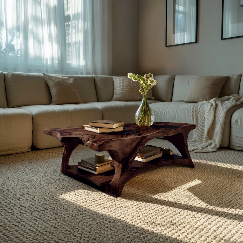 Handcrafted Coffee Table With Live Edge Legs For Living