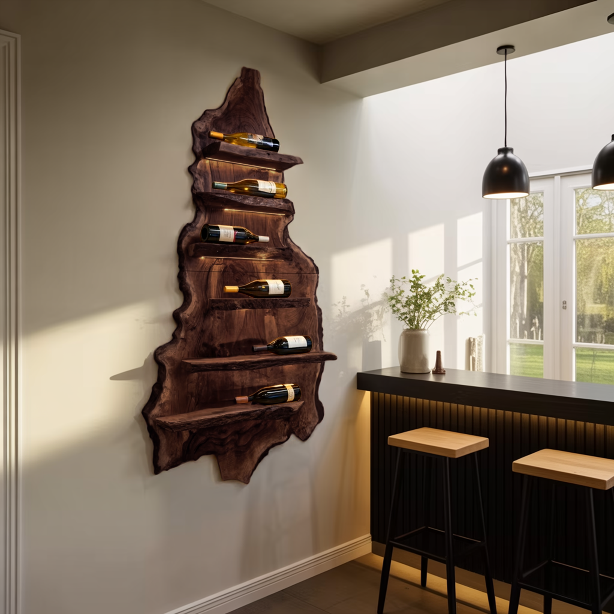 Modern Wooden Wine Rack For Bar Decor And Display Storage