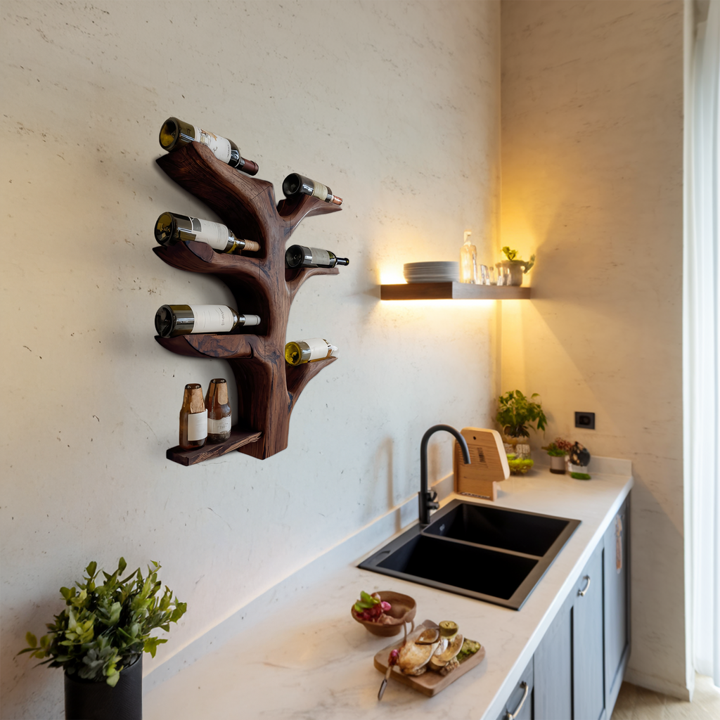 Organic Tree Style Wall Wine Bottle Holder For Kitchen Decor