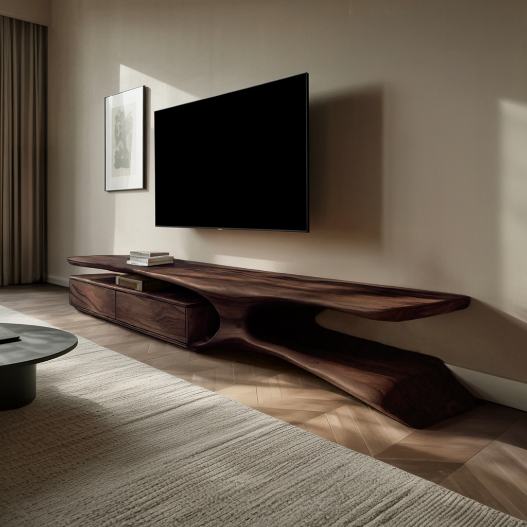 Modern TV Console Curved Open Storage For Living Room