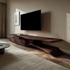 Modern TV Console Curved Open Storage For Living Room