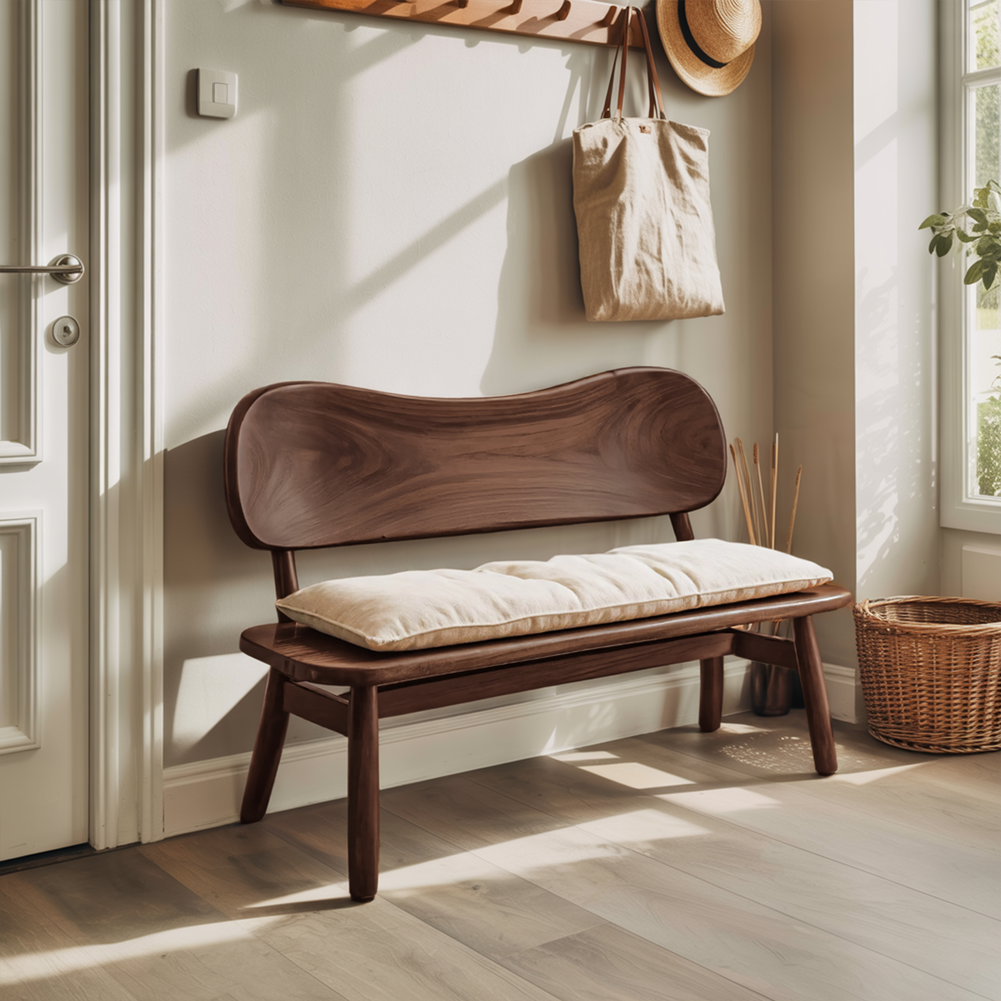 Modern Bench With Curved Backrest For Bedroom