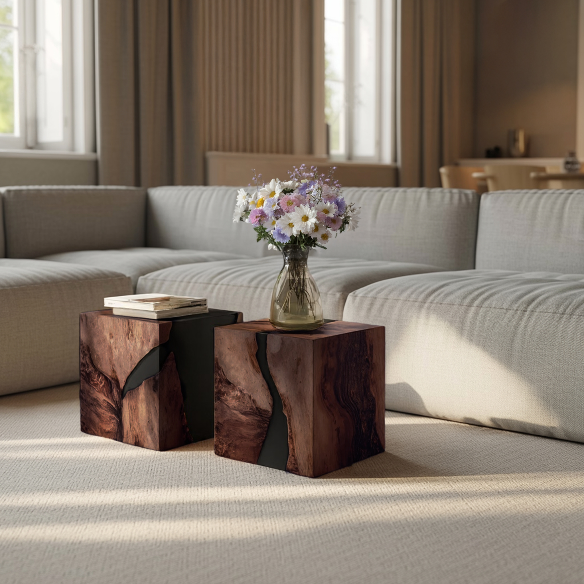 Modern Wooden Cube Coffee Table For Entryway Spaces