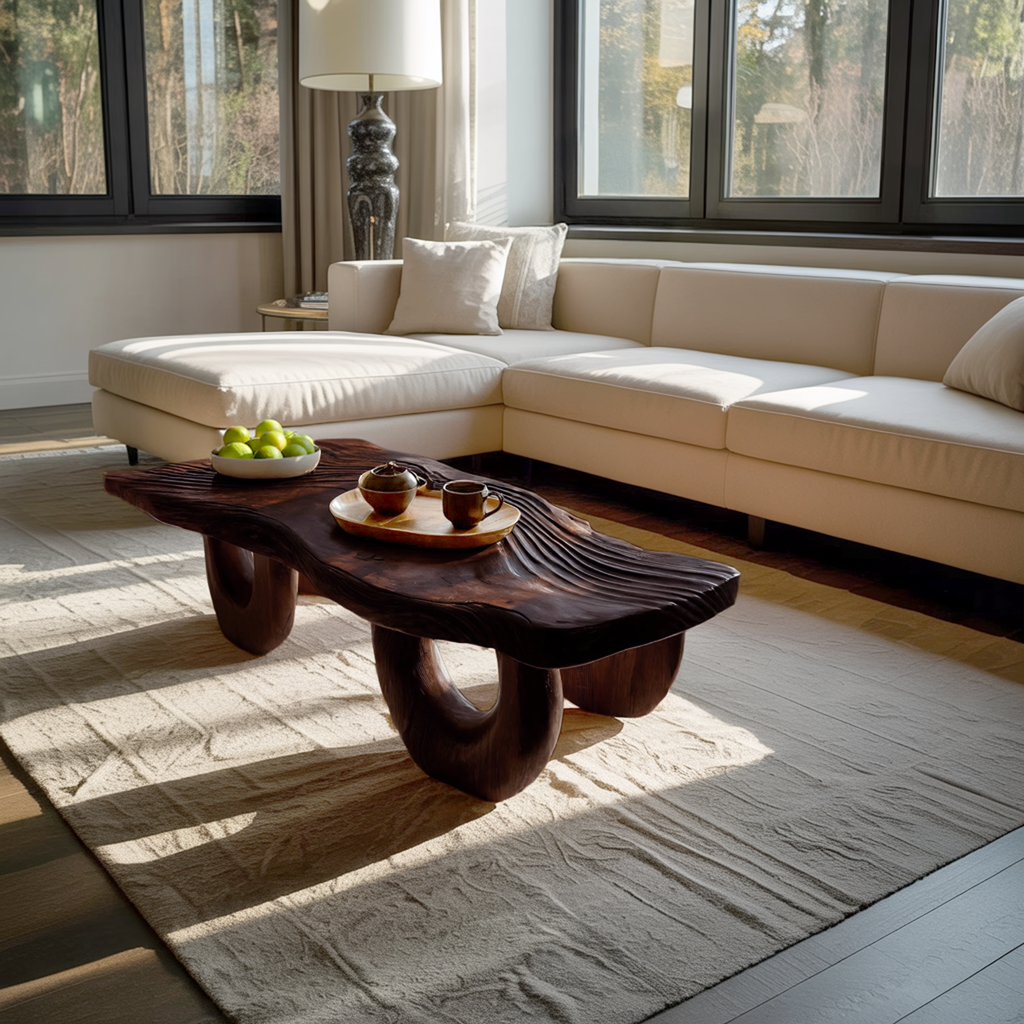 Mid Century Wooden Live Edge Coffee Table For Living Room