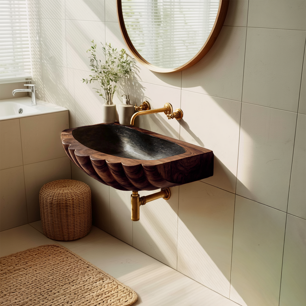 Farmhouse Wall Mounted Wooden Bathroom Sink For Rustic Bathroom Decor