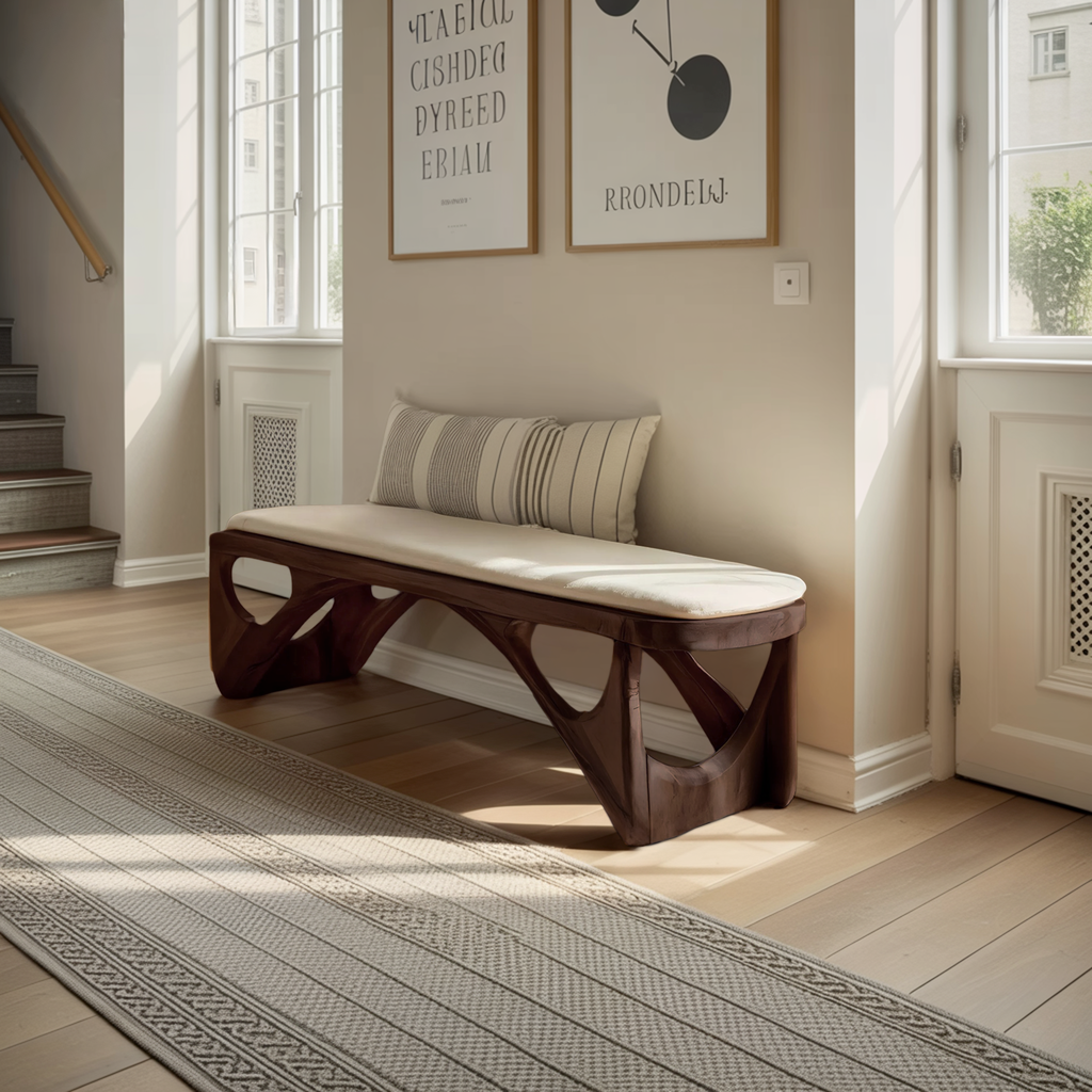 Modern Sculpted Wood Bench For Bedroom Interior Styling
