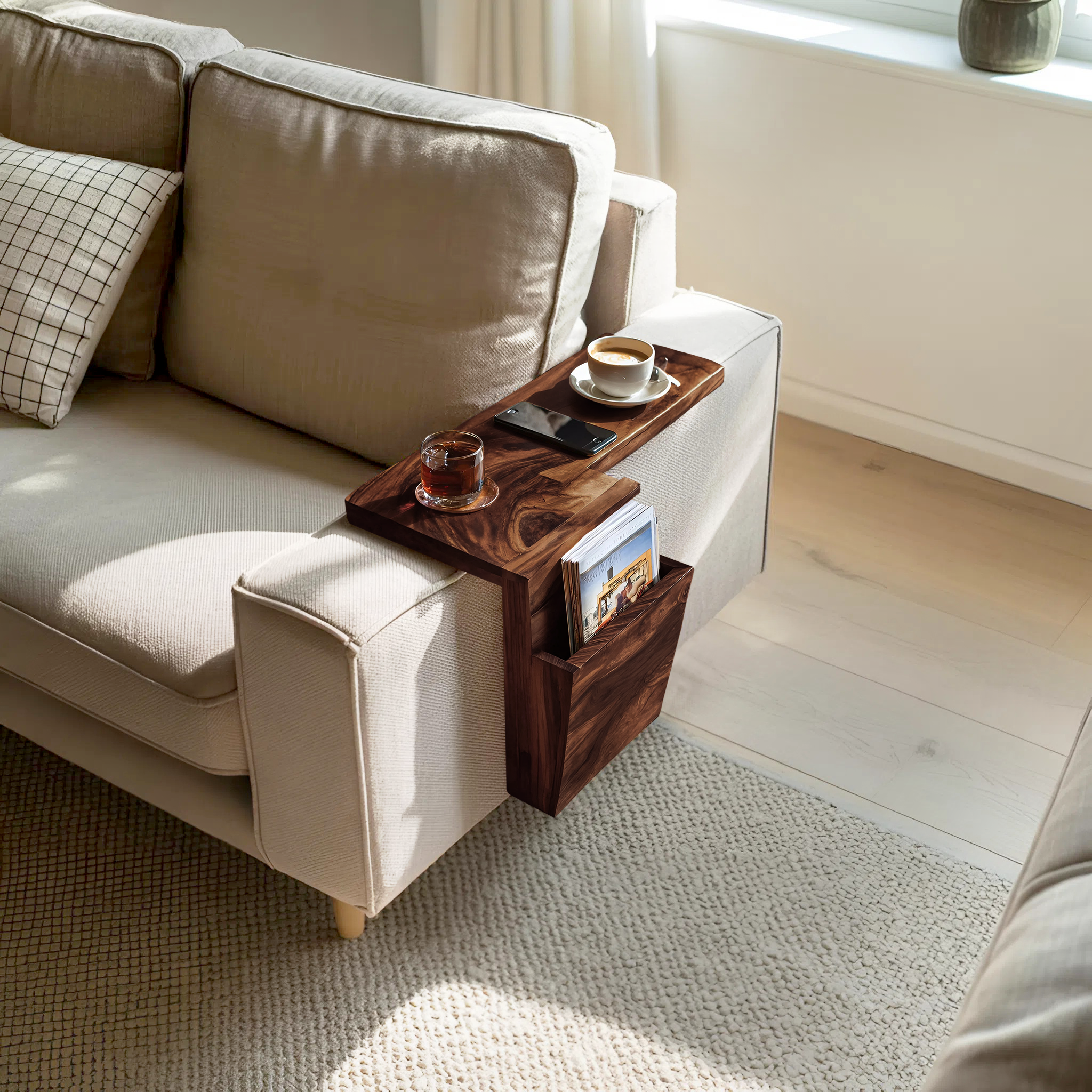 Live Edge Wooden Armrest For Elegant Sofa Decoration