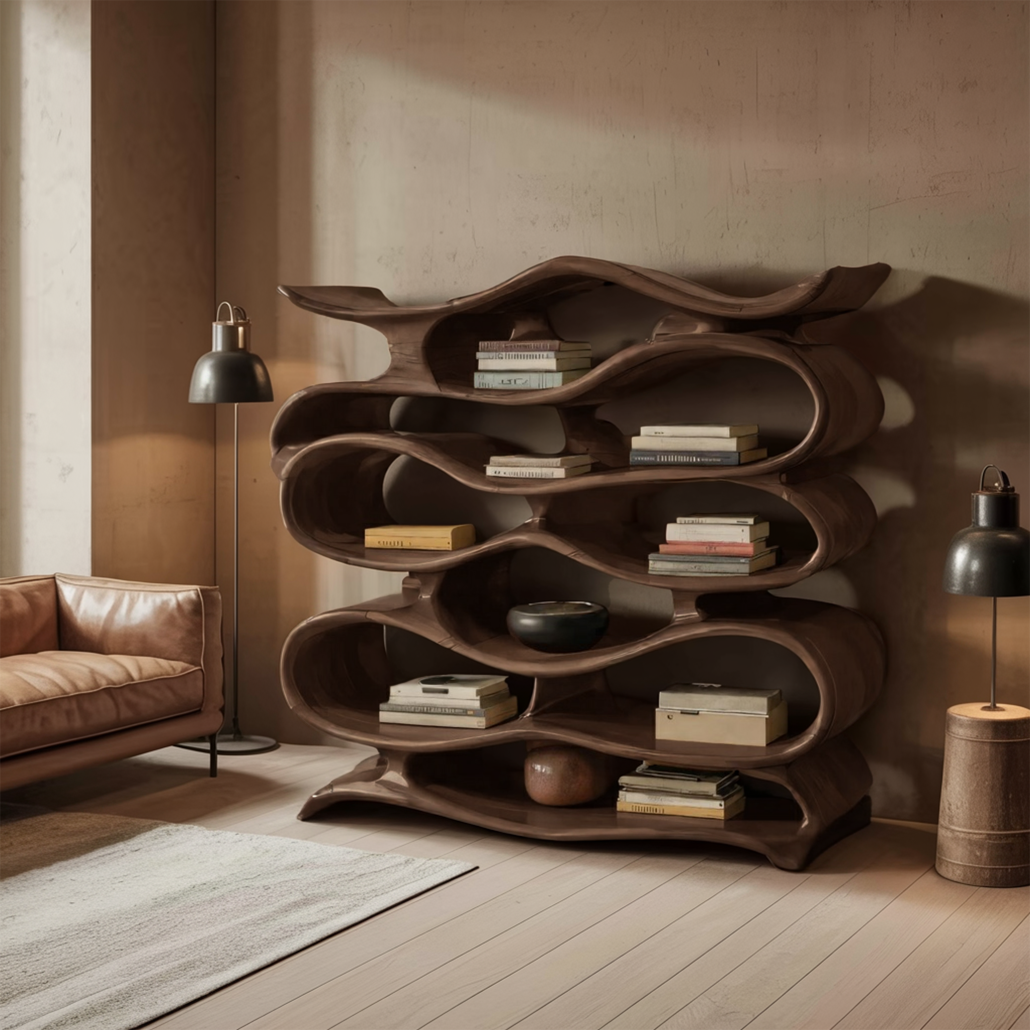 Sculptural Bookshelf Cabinet For Living Room And Office