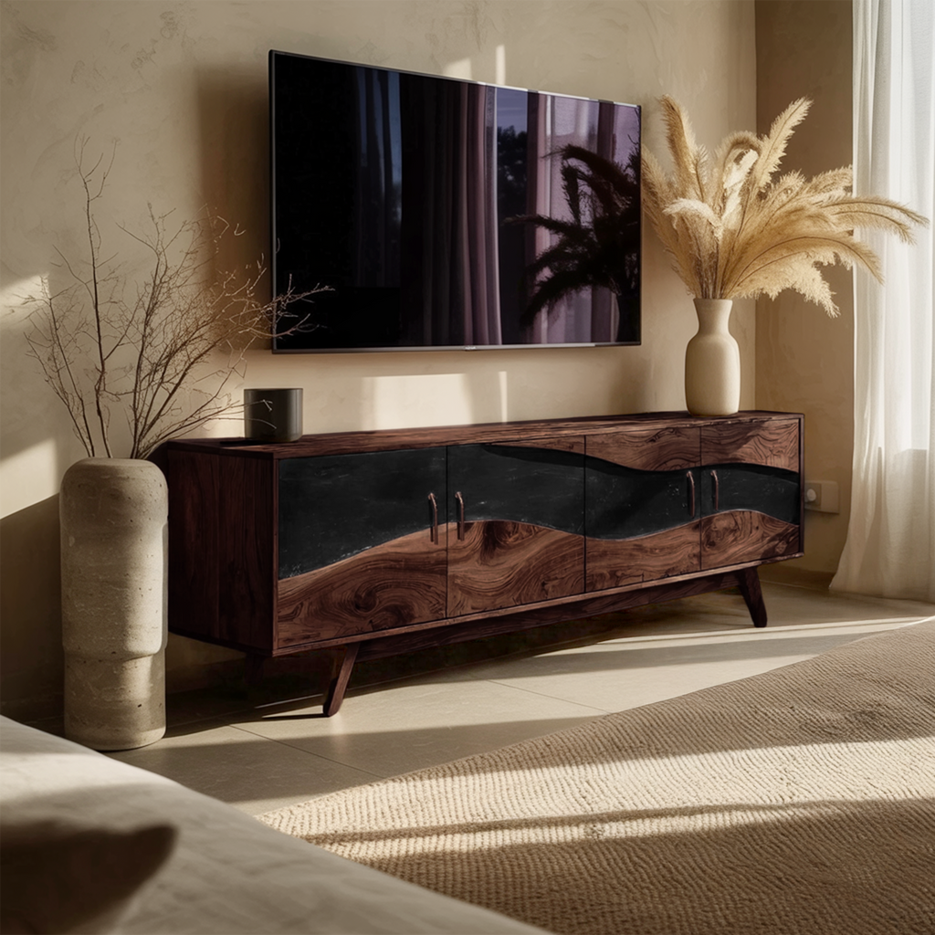 Modern Wooden Live Edge TV Stand For Entryway Design