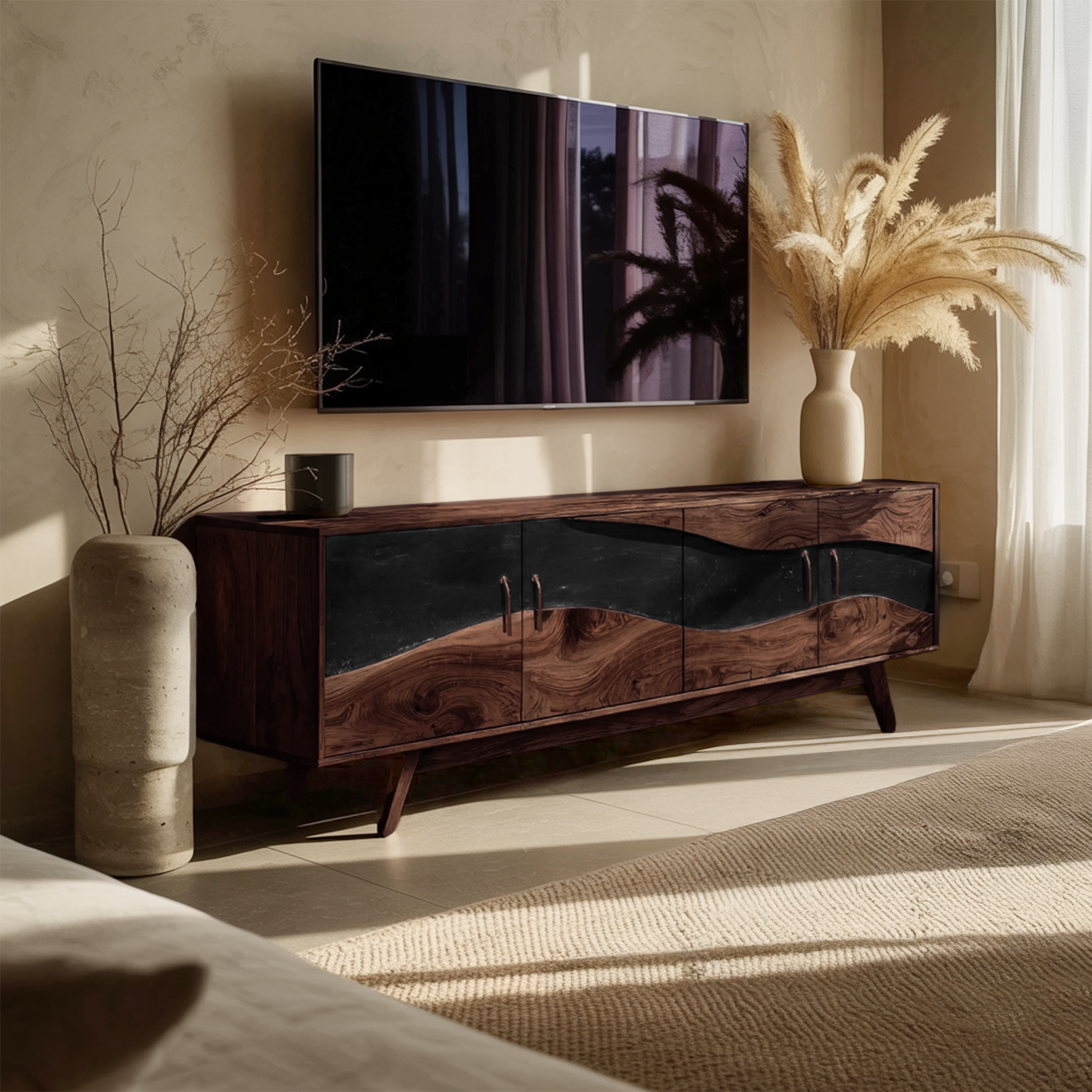 Modern Wooden Live Edge TV Stand For Entryway Design