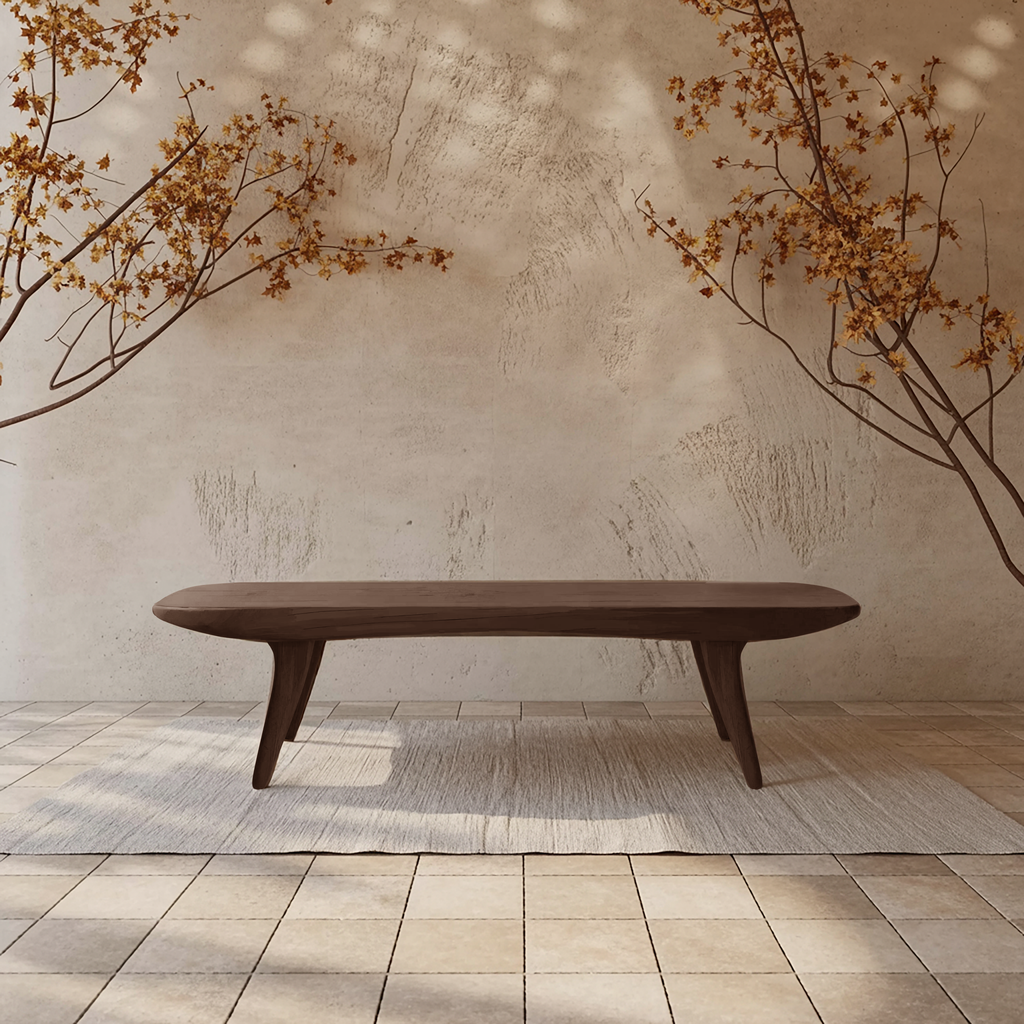 Curved Minimalist Organic Bench For Entryway Bedroom And Living Room
