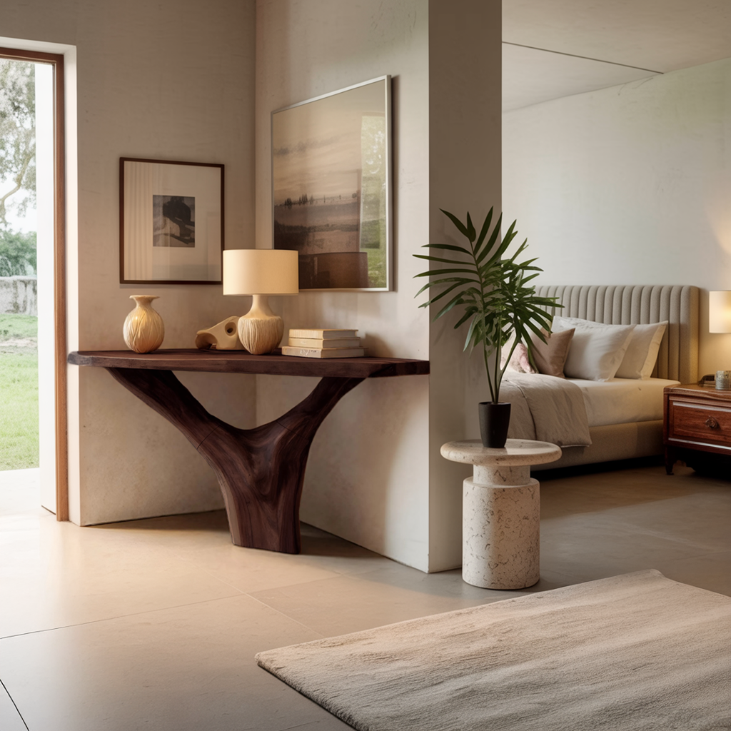 Modern Live Edge Console Table Solid Wood Artistic For Living Room