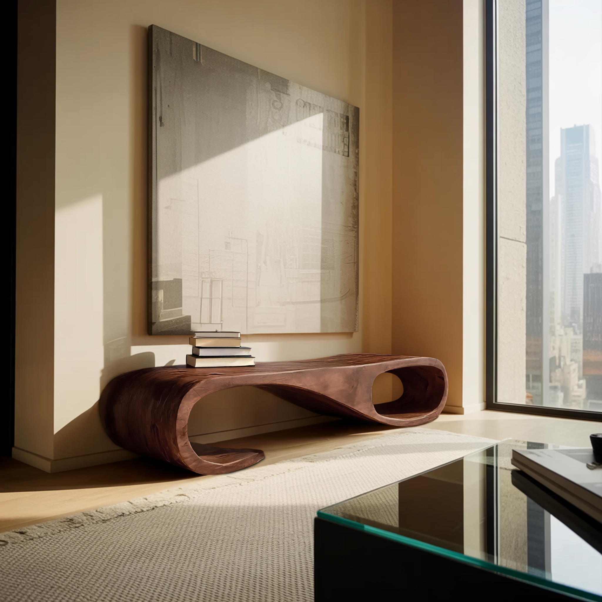 Modern Curved Bench For Entryway Furniture Accent Piece
