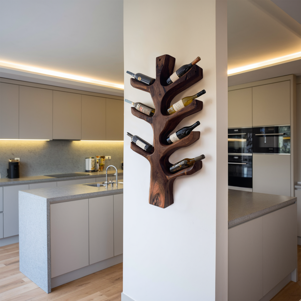 Modern Sculptural Tree Branch Wine Bottle Holder For Kitchen Decor