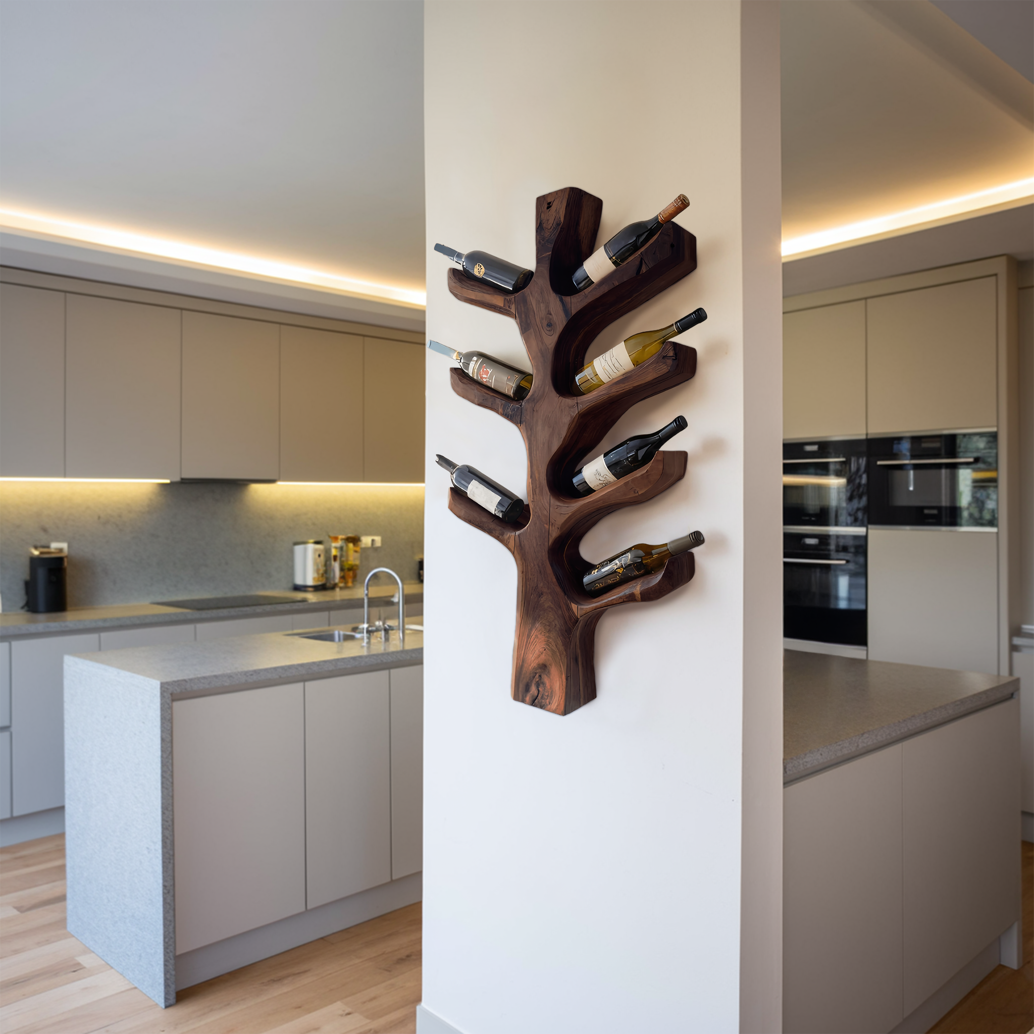 Modern Sculptural Tree Branch Wine Bottle Holder For Kitchen Decor