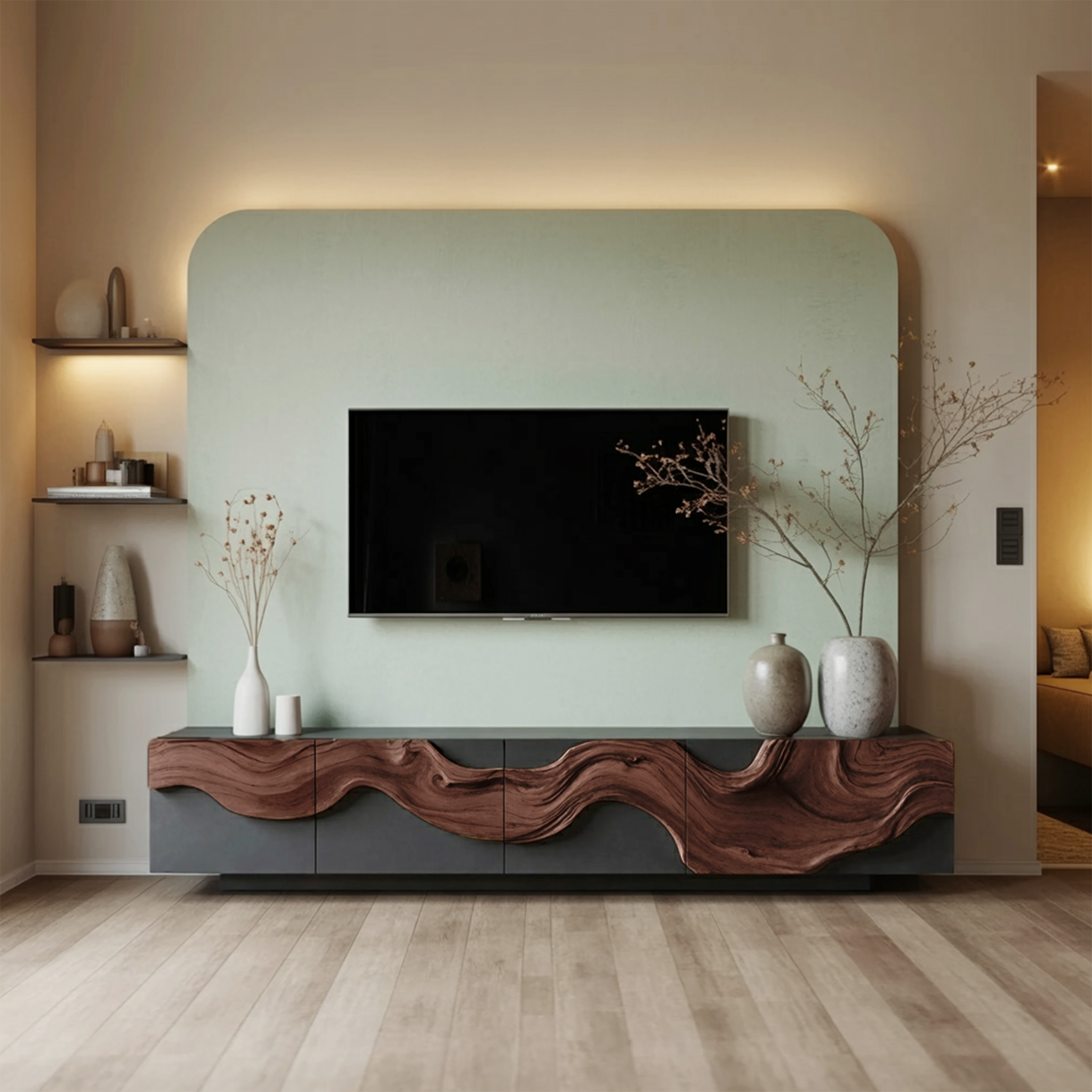 Farmhouse Media Console Cabinet For Living Room