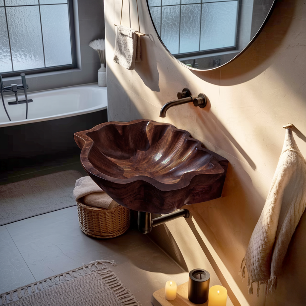 Modern Wooden Live Edge Wood Basin For High End Furniture Decor