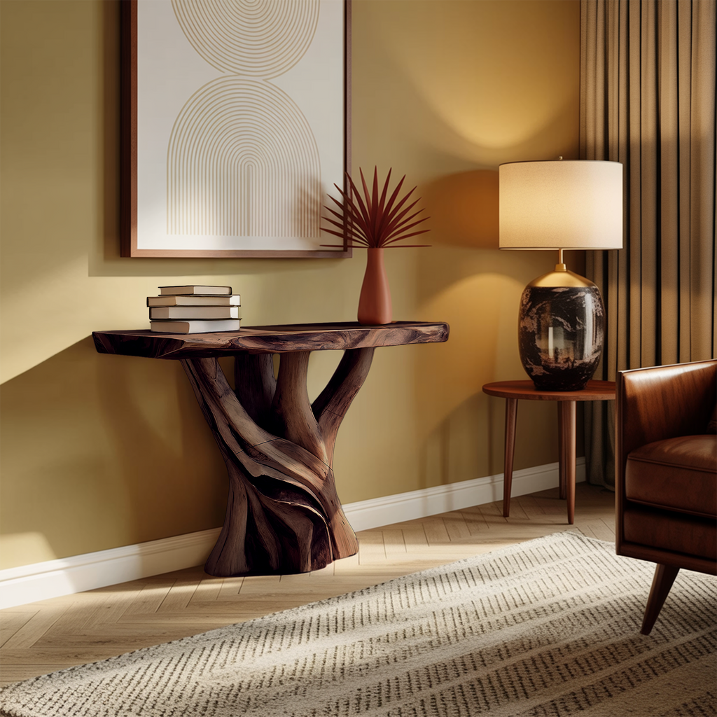 Handcrafted Solid Wood Console Table Sculptural Live Edge For Living Room