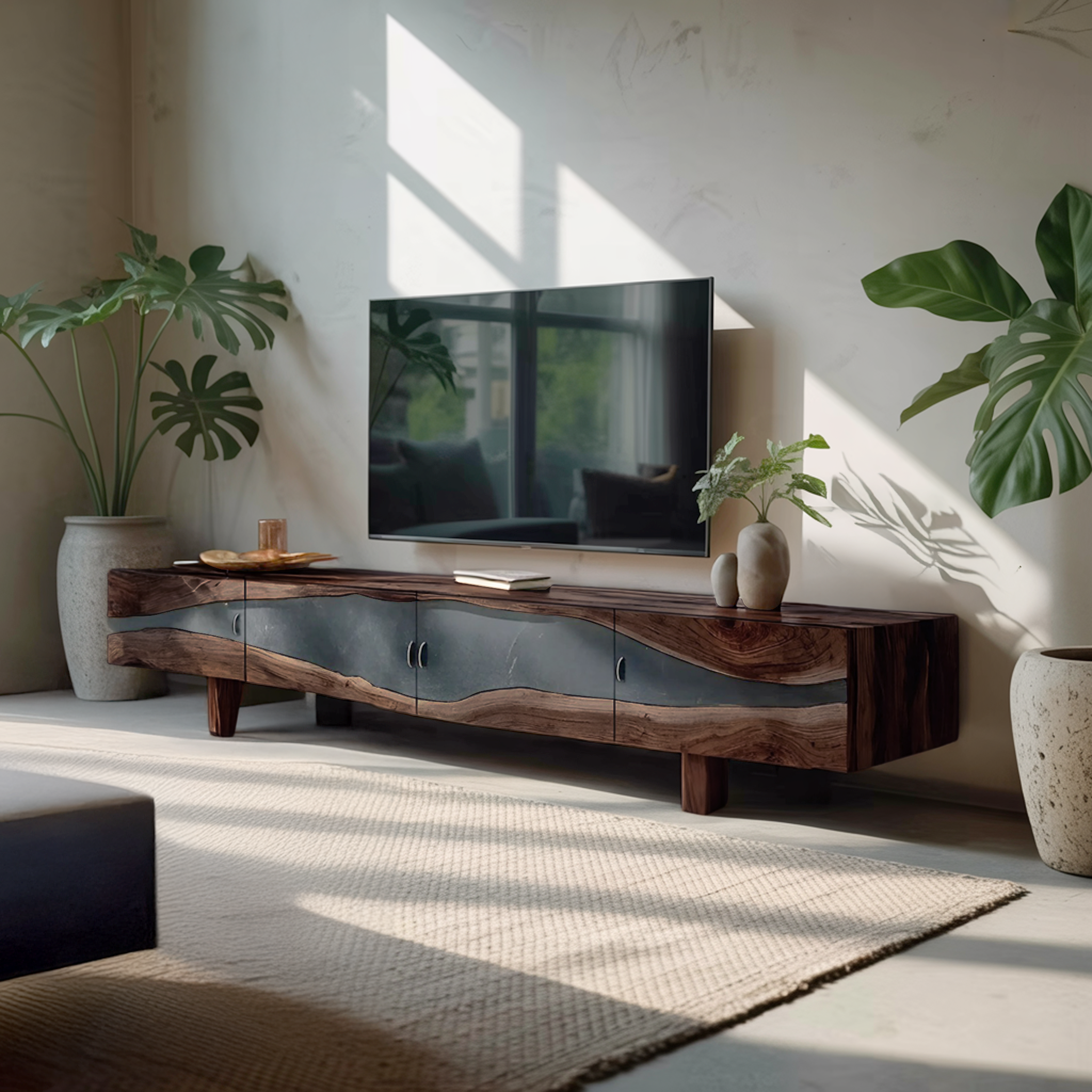 Farmhouse Rustic Solid Wood TV Cabinet For Living