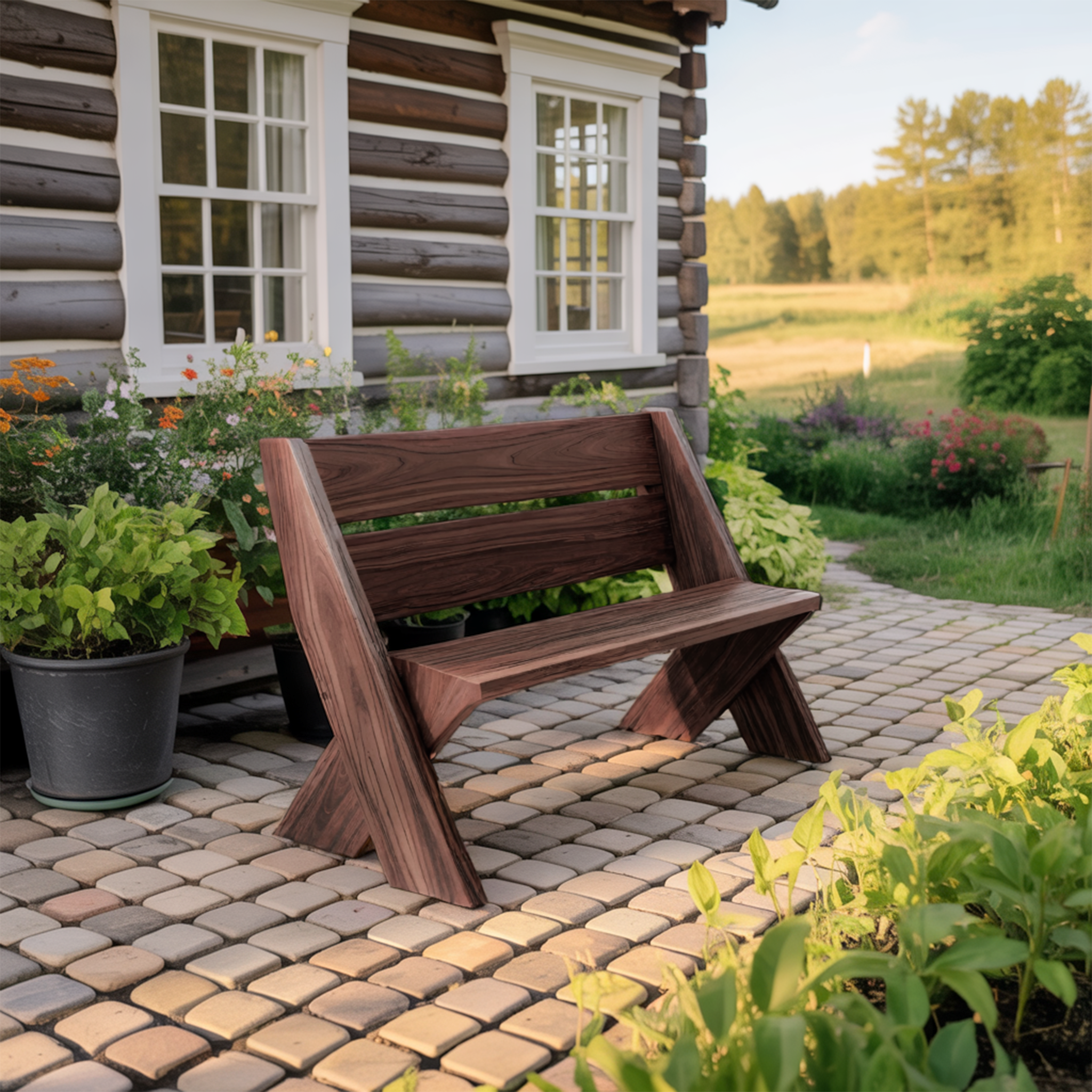 Modern Outdoor Bench With Angled Legs For Garden Patio And Backyard